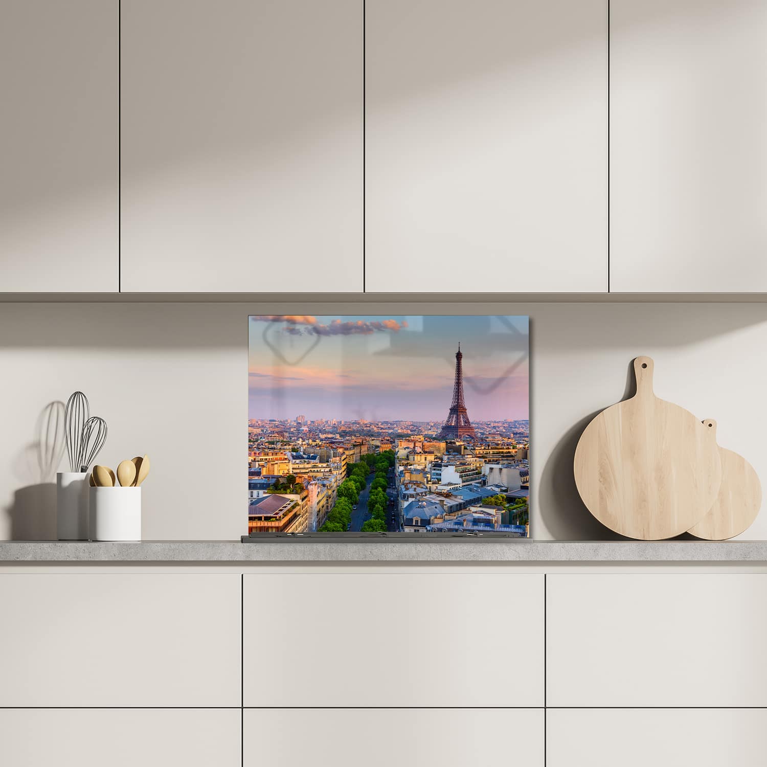 Eigen afmeting spatscherm-op-maat Keuken - Hittebestendig gehard glas - Eiffeltoren bij Zonsondergang