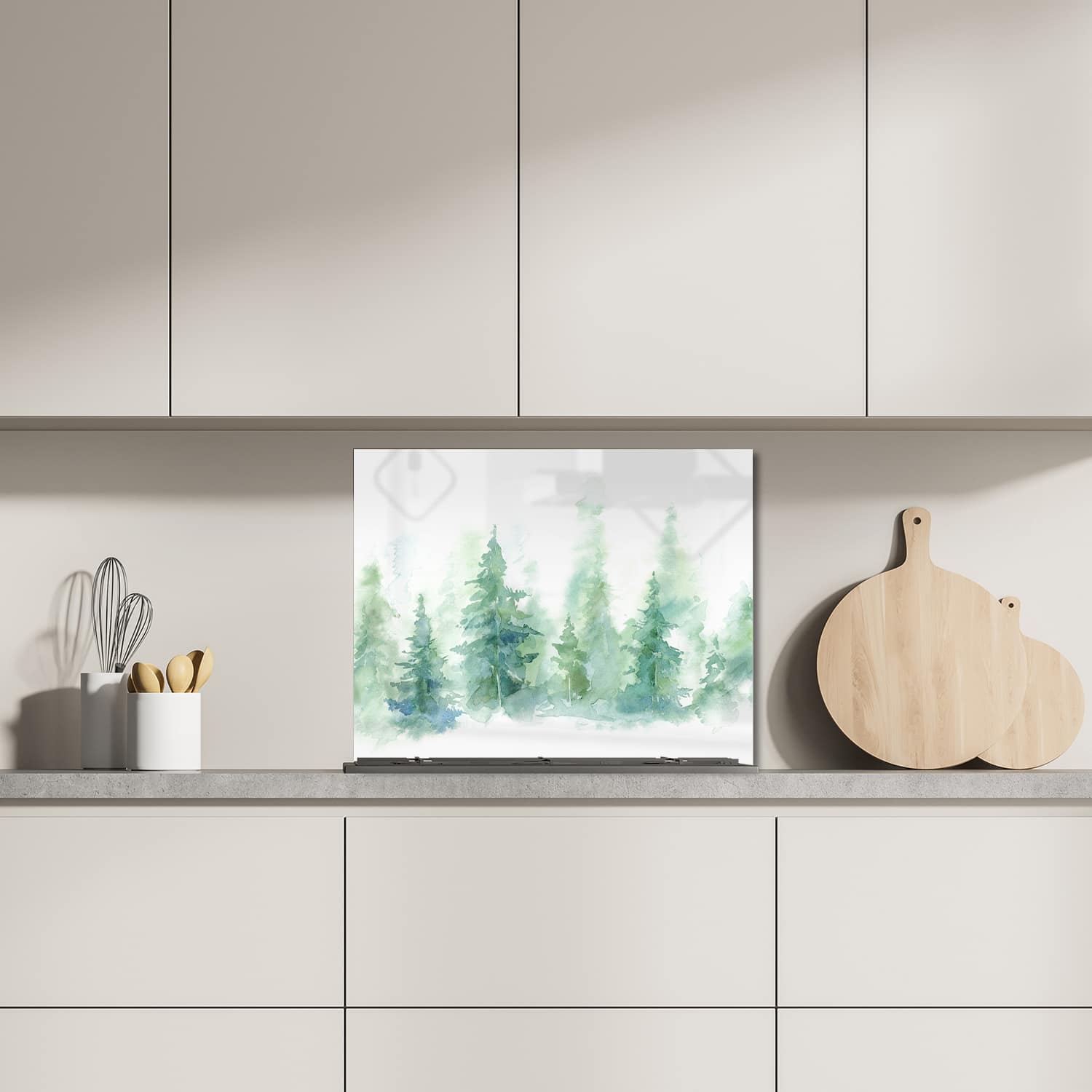 Eigen afmeting spatscherm-op-maat Keuken - Hittebestendig gehard glas - Waterverf Bos Schilderij