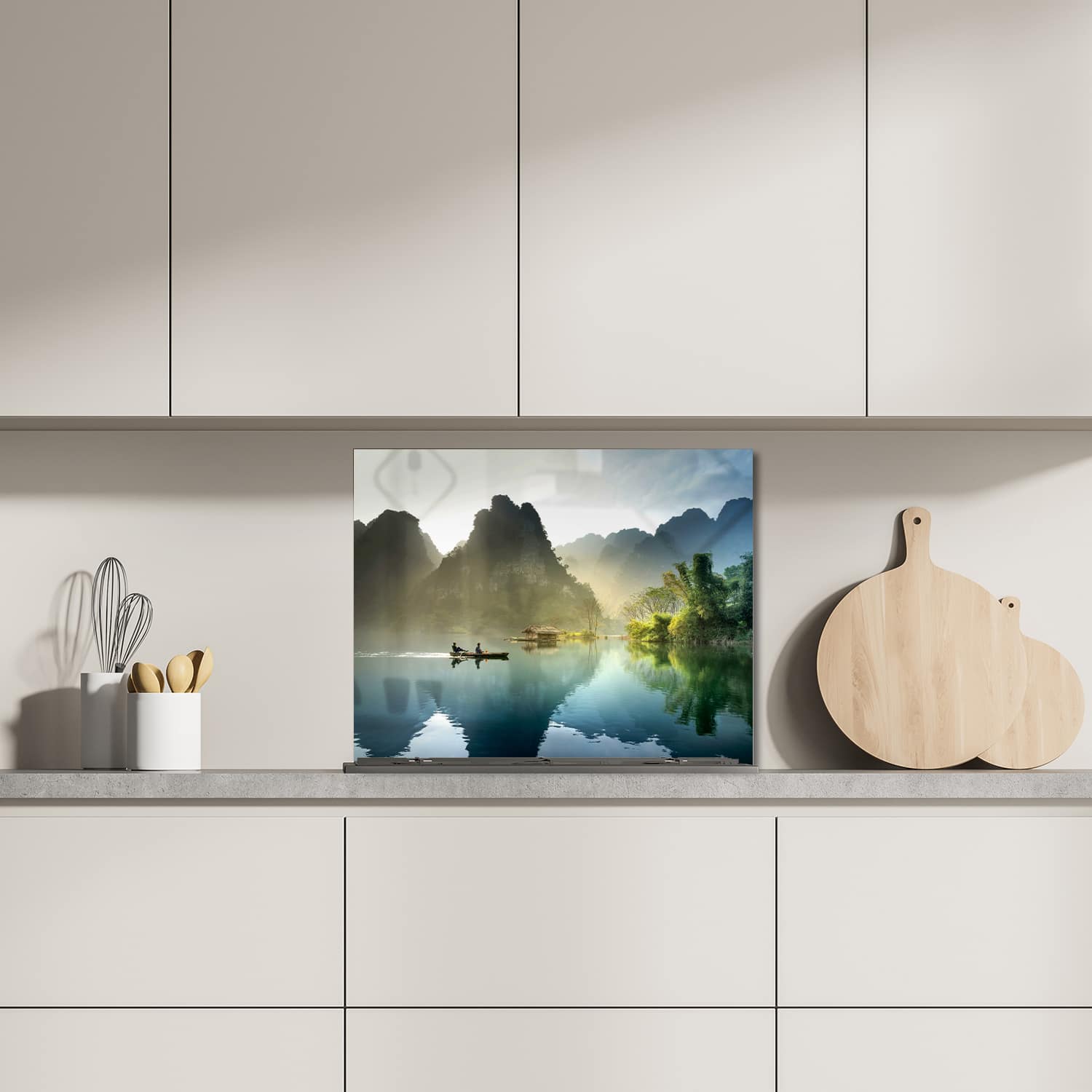Eigen afmeting spatscherm-op-maat Keuken - Hittebestendig gehard glas - Mistige Bergen