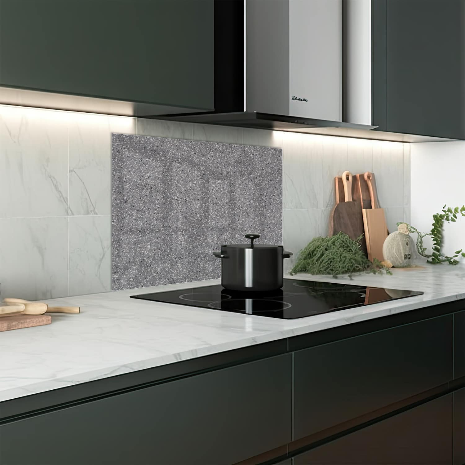 Eigen afmeting spatscherm-op-maat Keuken - Hittebestendig gehard glas - Grijs Graniet