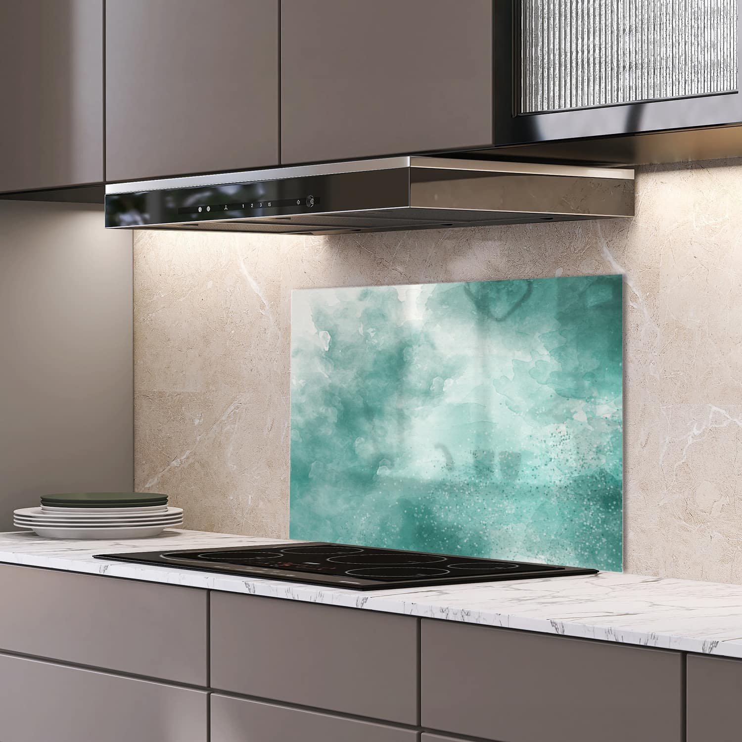 Eigen afmeting spatscherm-op-maat Keuken - Hittebestendig gehard glas - Groene Waterverf