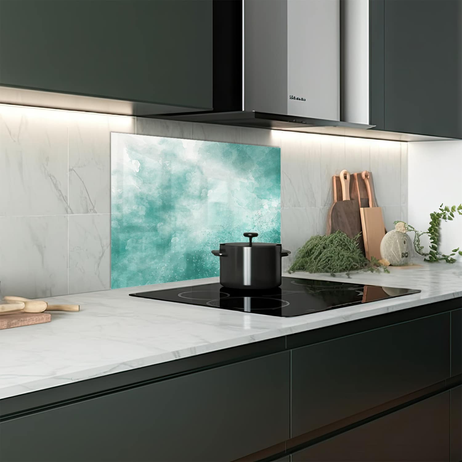 Eigen afmeting spatscherm-op-maat Keuken - Hittebestendig gehard glas - Groene Waterverf