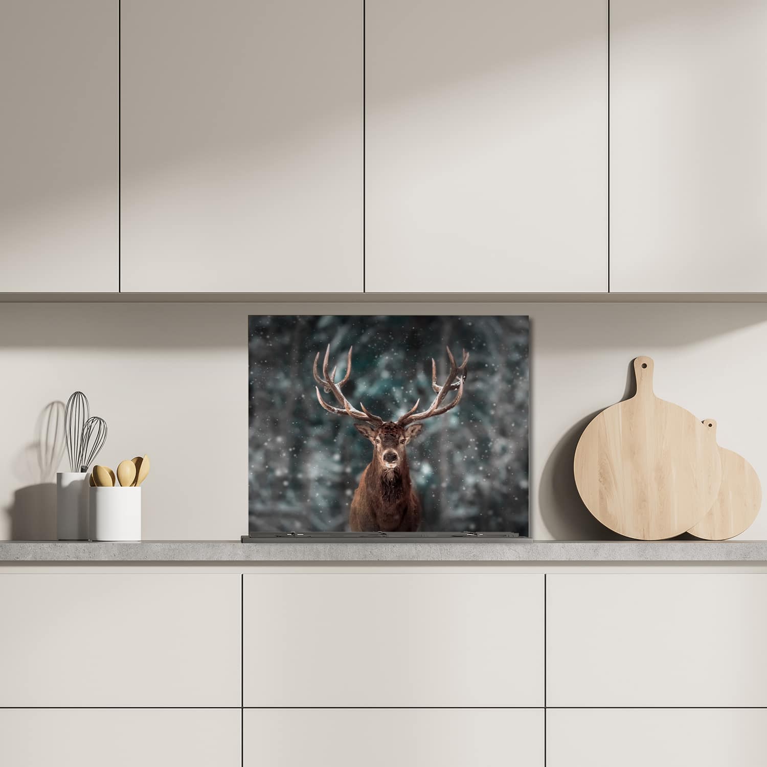 Eigen afmeting spatscherm-op-maat Keuken - Hittebestendig gehard glas - Edelhert in de Winter