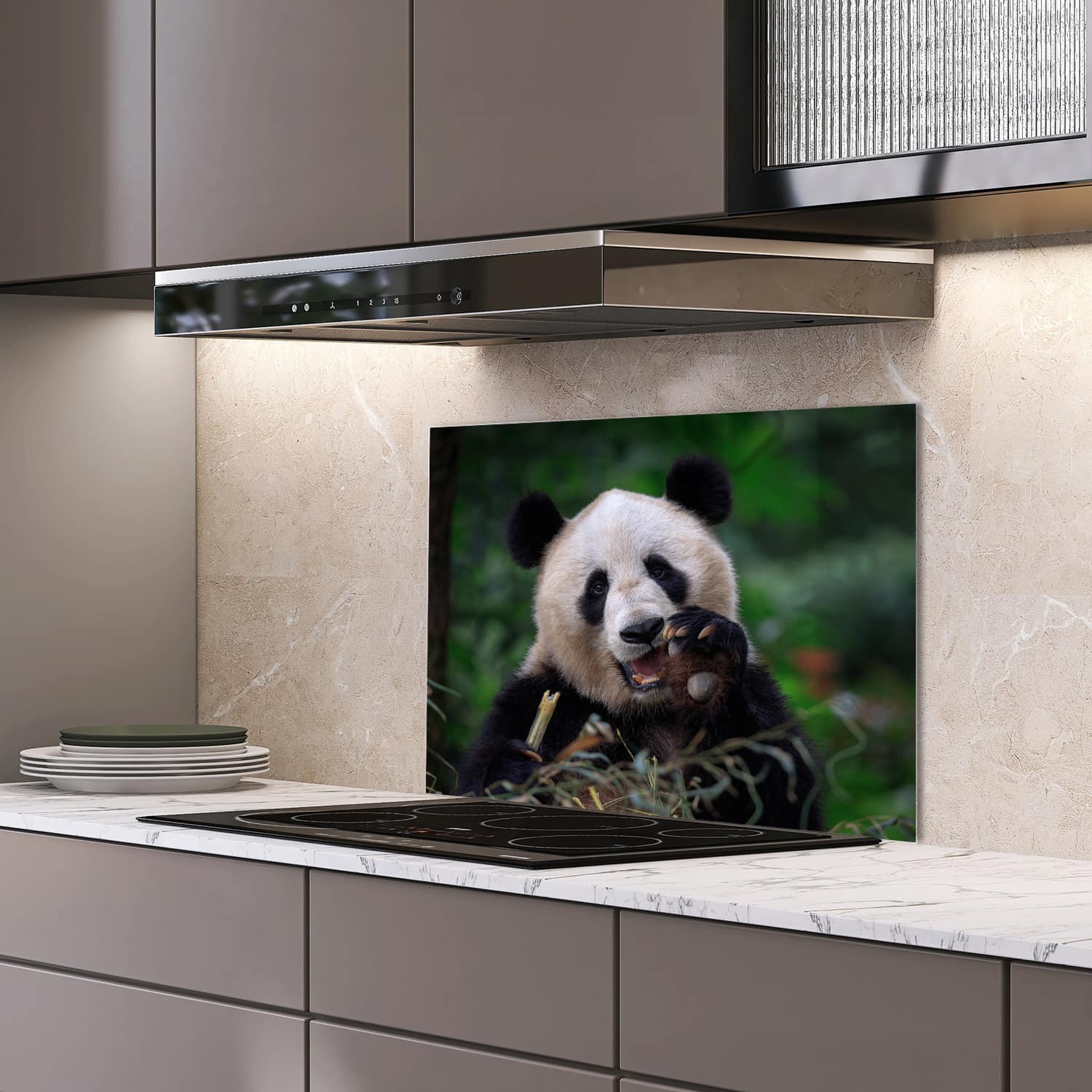 Eigen afmeting spatscherm-op-maat Keuken - Hittebestendig gehard glas - Blije Panda