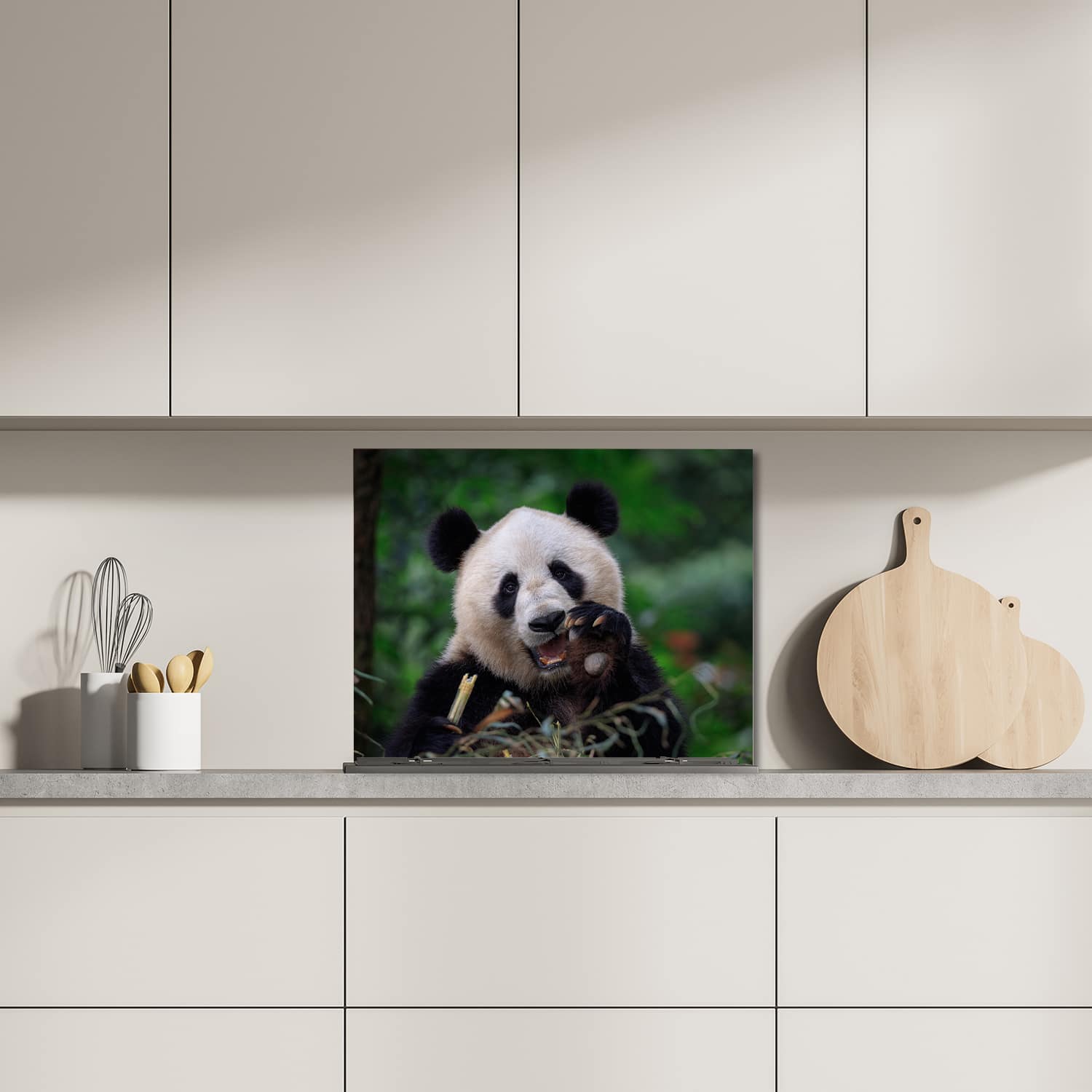 Eigen afmeting spatscherm-op-maat Keuken - Hittebestendig gehard glas - Blije Panda
