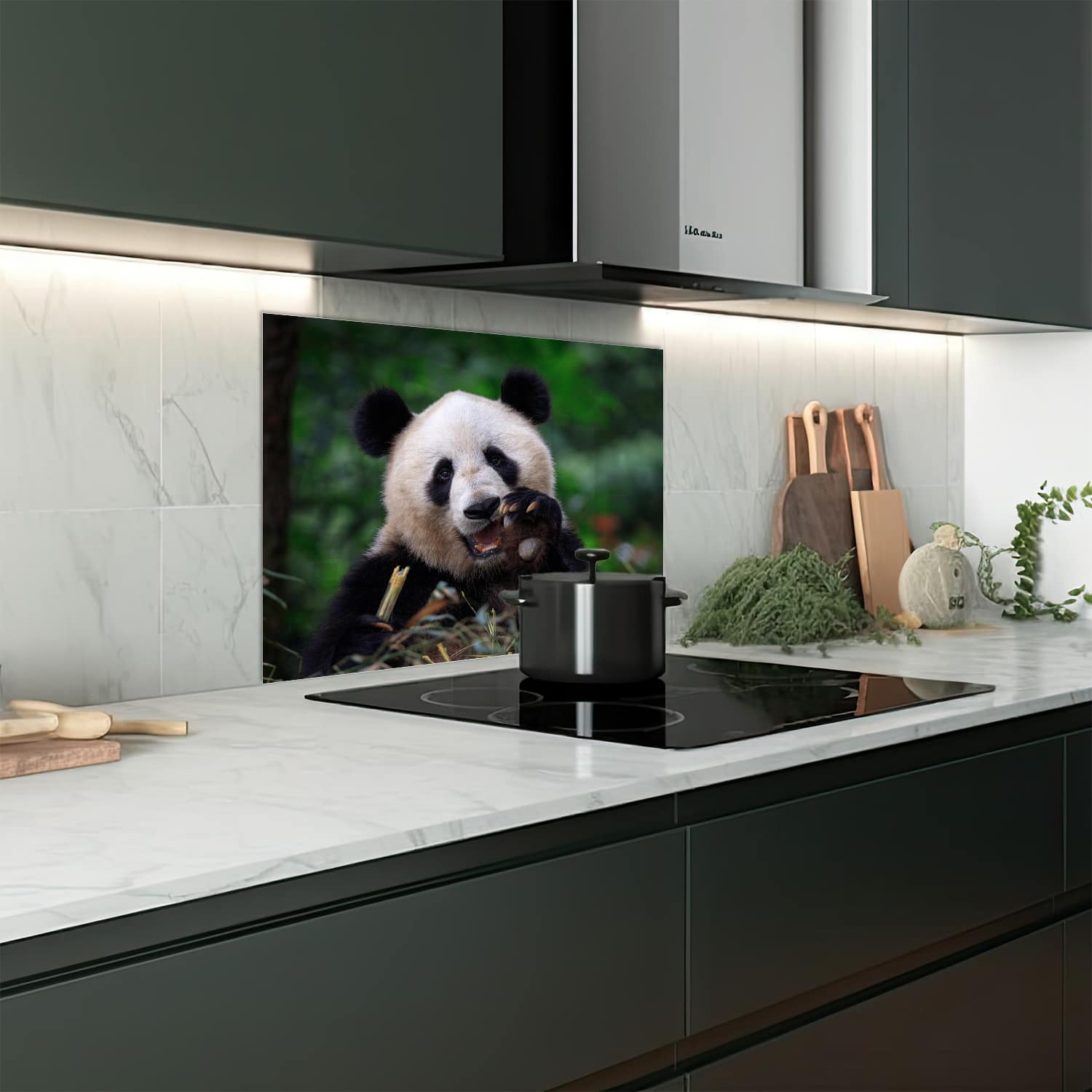 Eigen afmeting spatscherm-op-maat Keuken - Hittebestendig gehard glas - Blije Panda