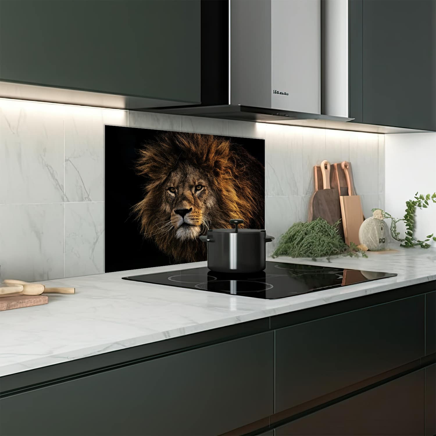 Eigen afmeting spatscherm-op-maat Keuken - Hittebestendig gehard glas - Leeuw in de Schaduw