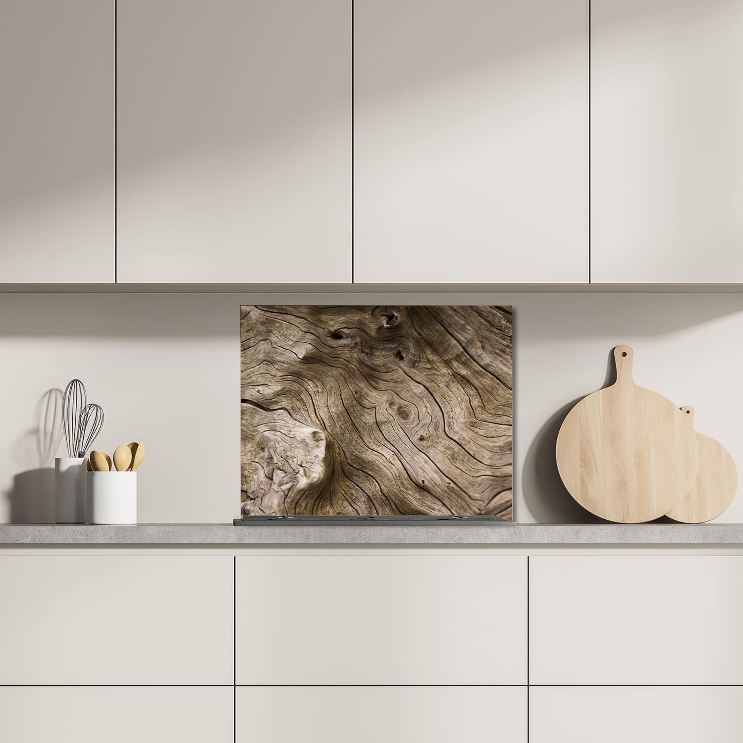 Eigen afmeting spatscherm-op-maat Keuken - Hittebestendig gehard glas - Drijfhout