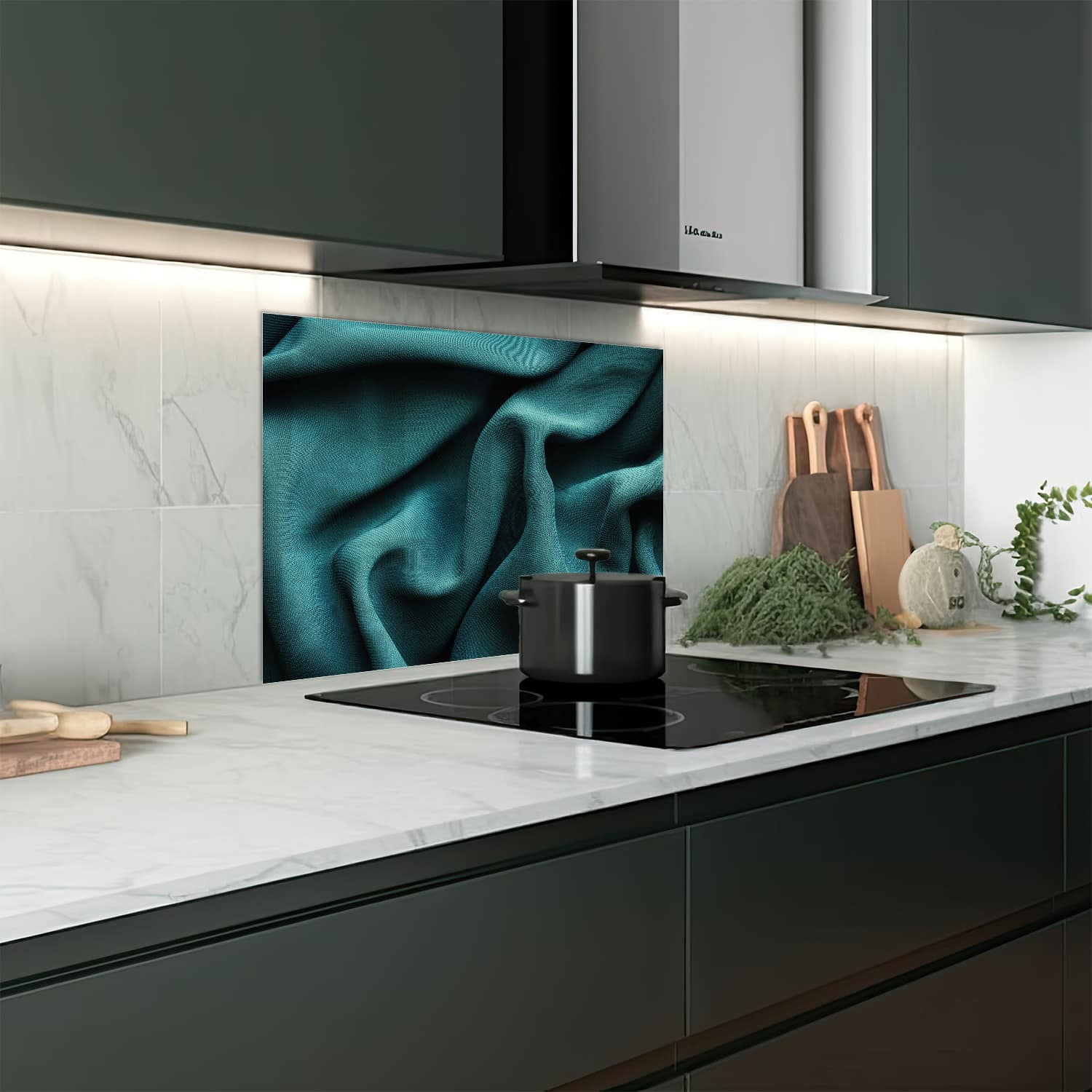 Eigen afmeting spatscherm-op-maat Keuken - Hittebestendig gehard glas - Groene Stof Textuur