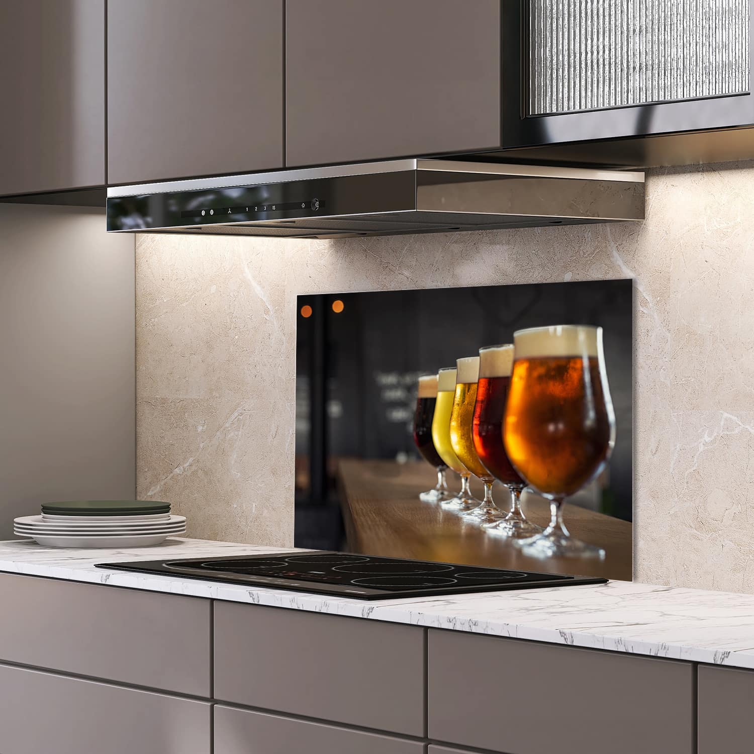 Eigen afmeting spatscherm-op-maat Keuken - Hittebestendig gehard glas - Verschillende Bieren