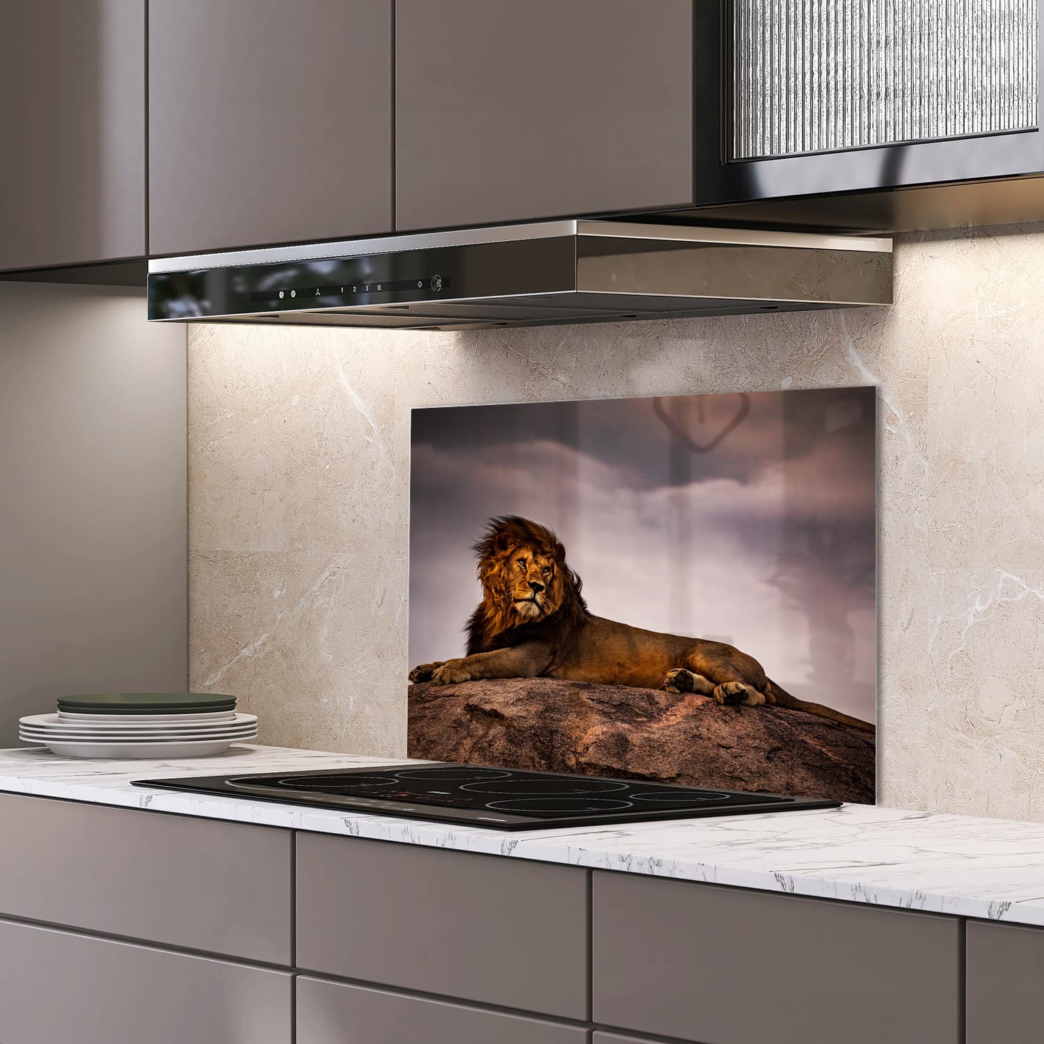 Eigen afmeting spatscherm-op-maat Keuken - Hittebestendig gehard glas - Leeuw