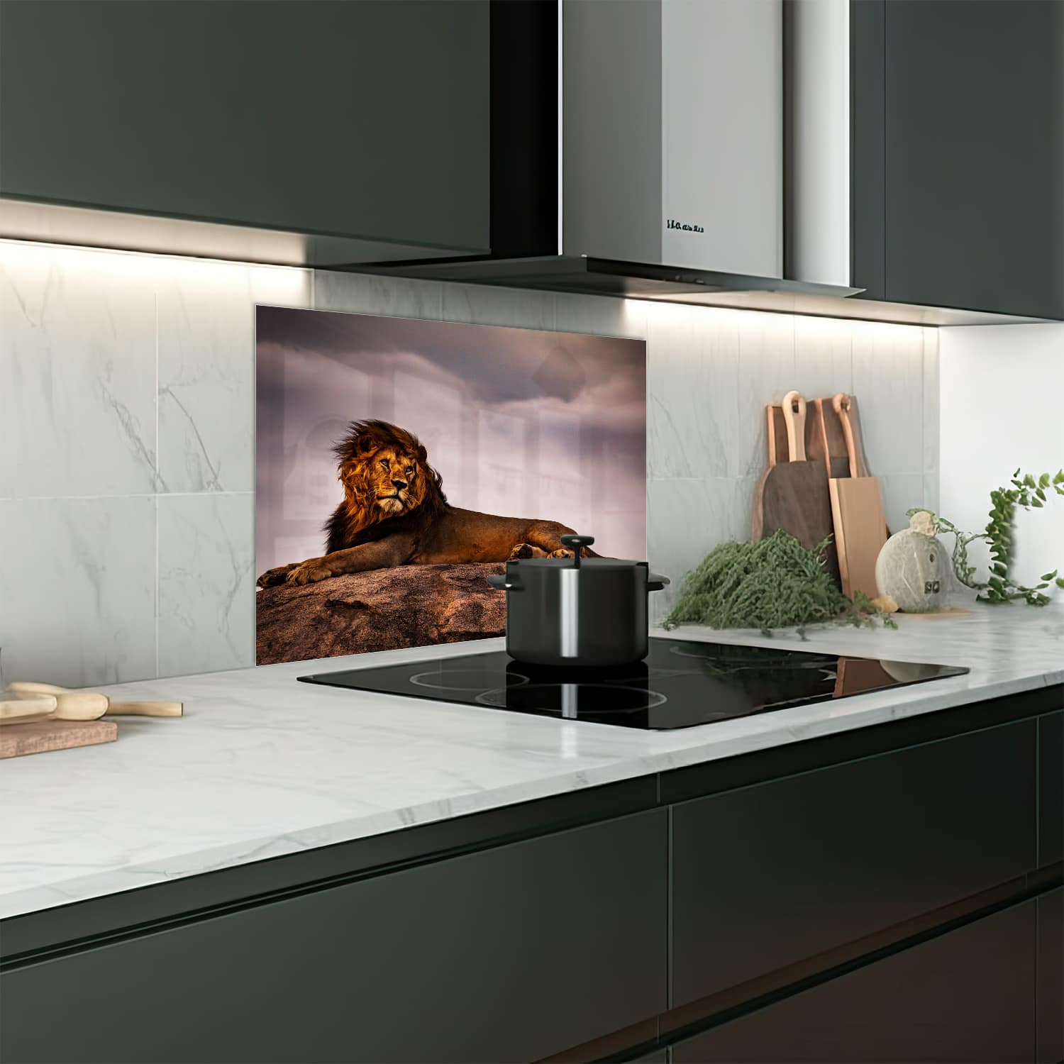 Eigen afmeting spatscherm-op-maat Keuken - Hittebestendig gehard glas - Leeuw