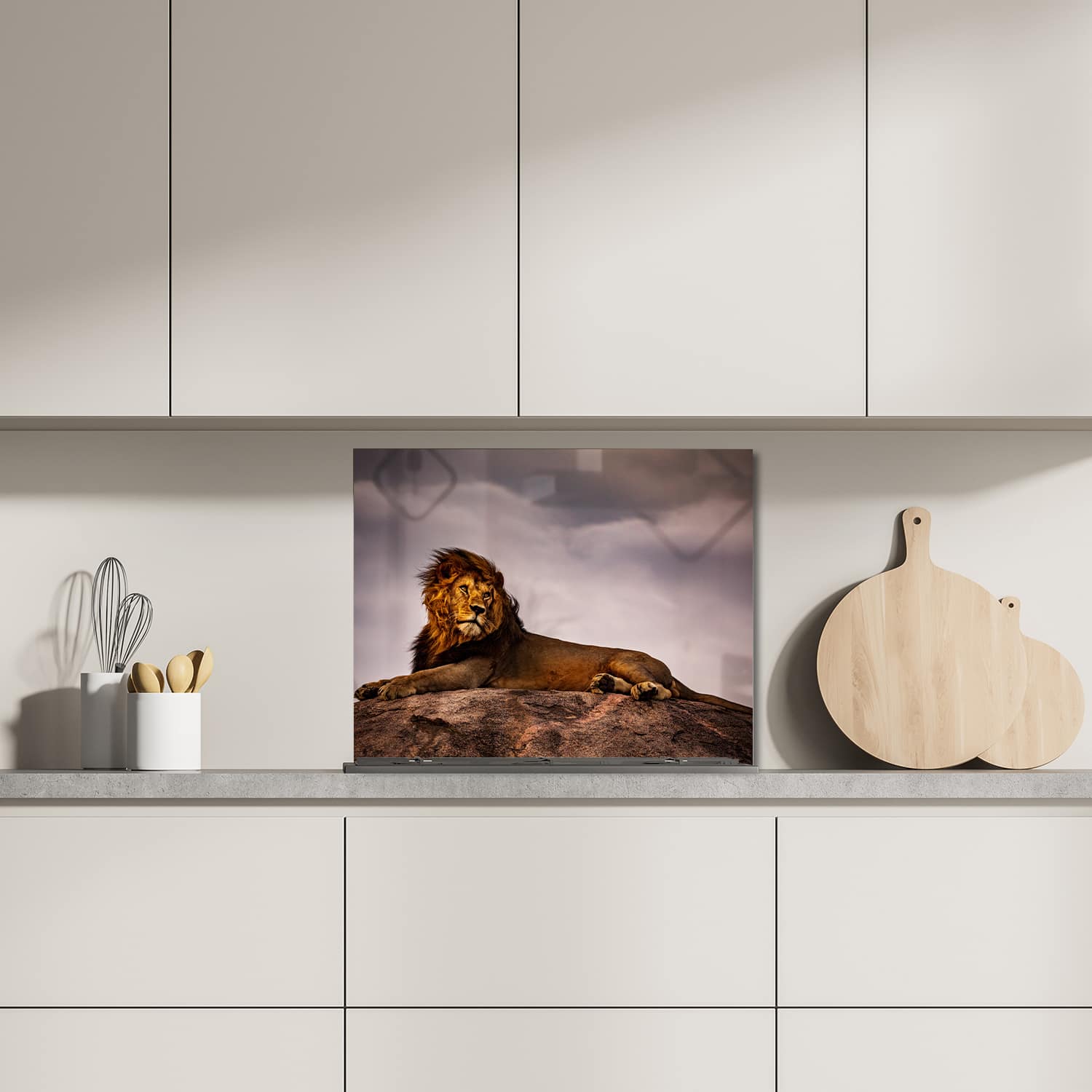 Eigen afmeting spatscherm-op-maat Keuken - Hittebestendig gehard glas - Leeuw