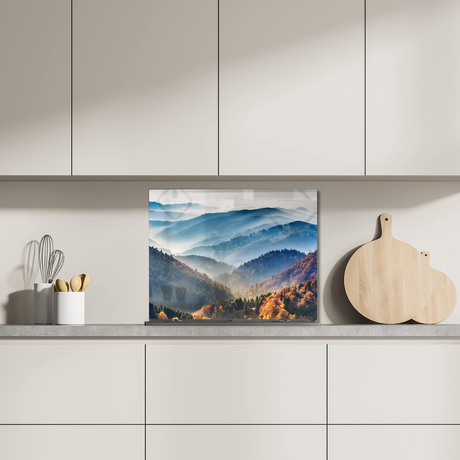 Eigen afmeting spatscherm-op-maat Keuken - Hittebestendig gehard glas - Bergen Landschap