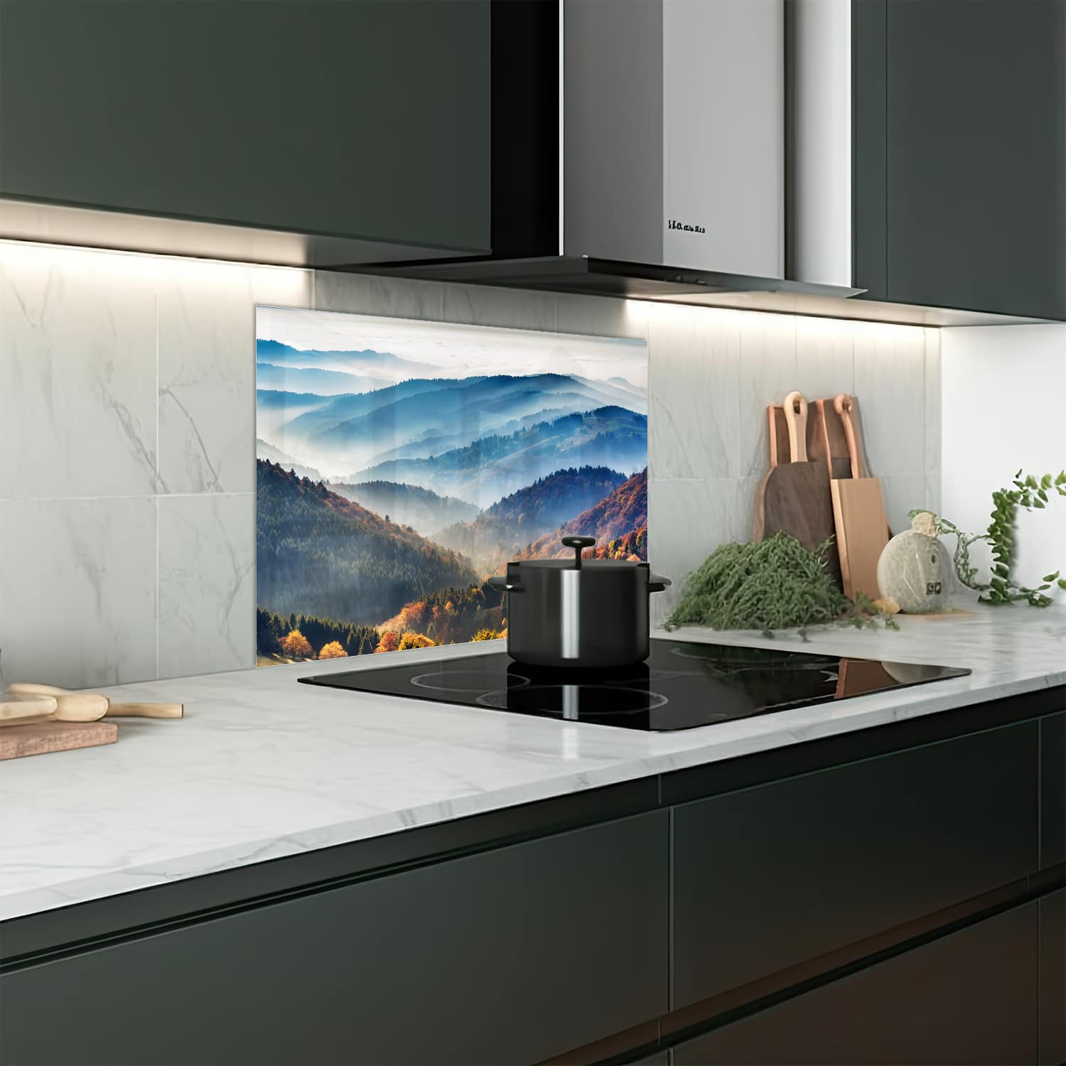 Eigen afmeting spatscherm-op-maat Keuken - Hittebestendig gehard glas - Bergen Landschap