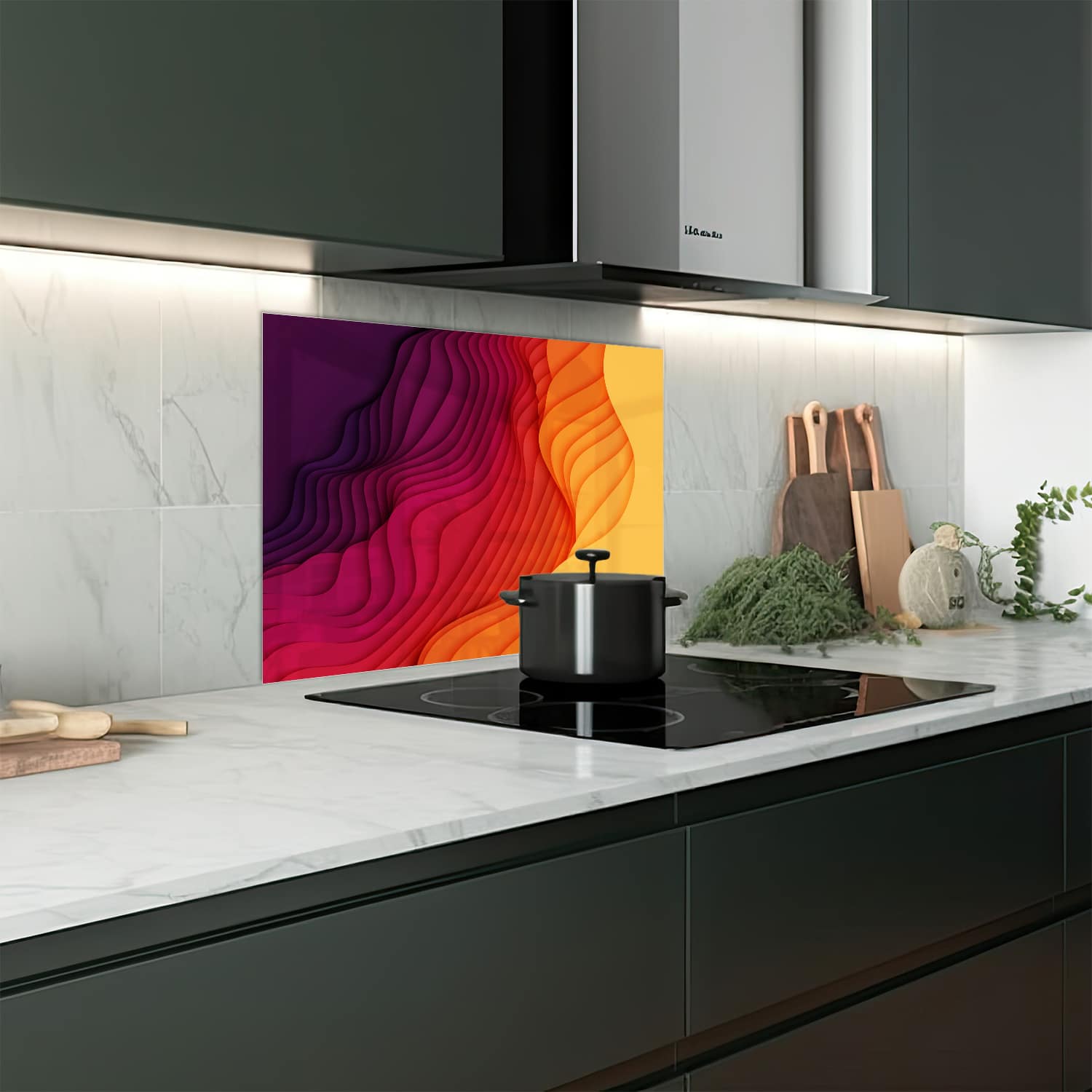 Eigen afmeting spatscherm-op-maat Keuken - Hittebestendig gehard glas - Kleurrijke Papiergesneden Vormen