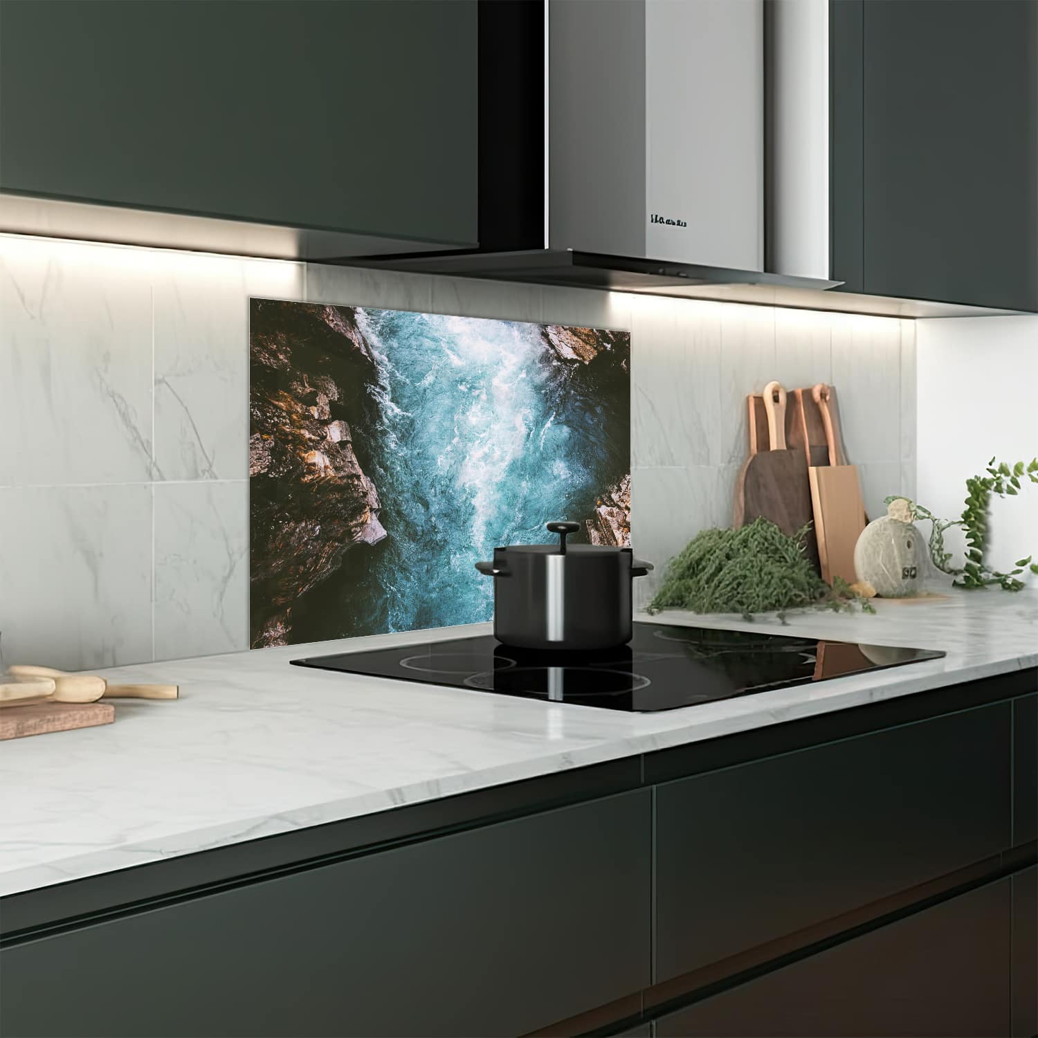 Eigen afmeting spatscherm-op-maat Keuken - Hittebestendig gehard glas - Rivier Canyon in Zweden