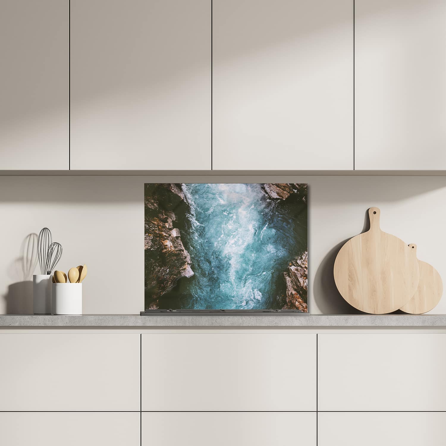 Eigen afmeting spatscherm-op-maat Keuken - Hittebestendig gehard glas - Rivier Canyon in Zweden
