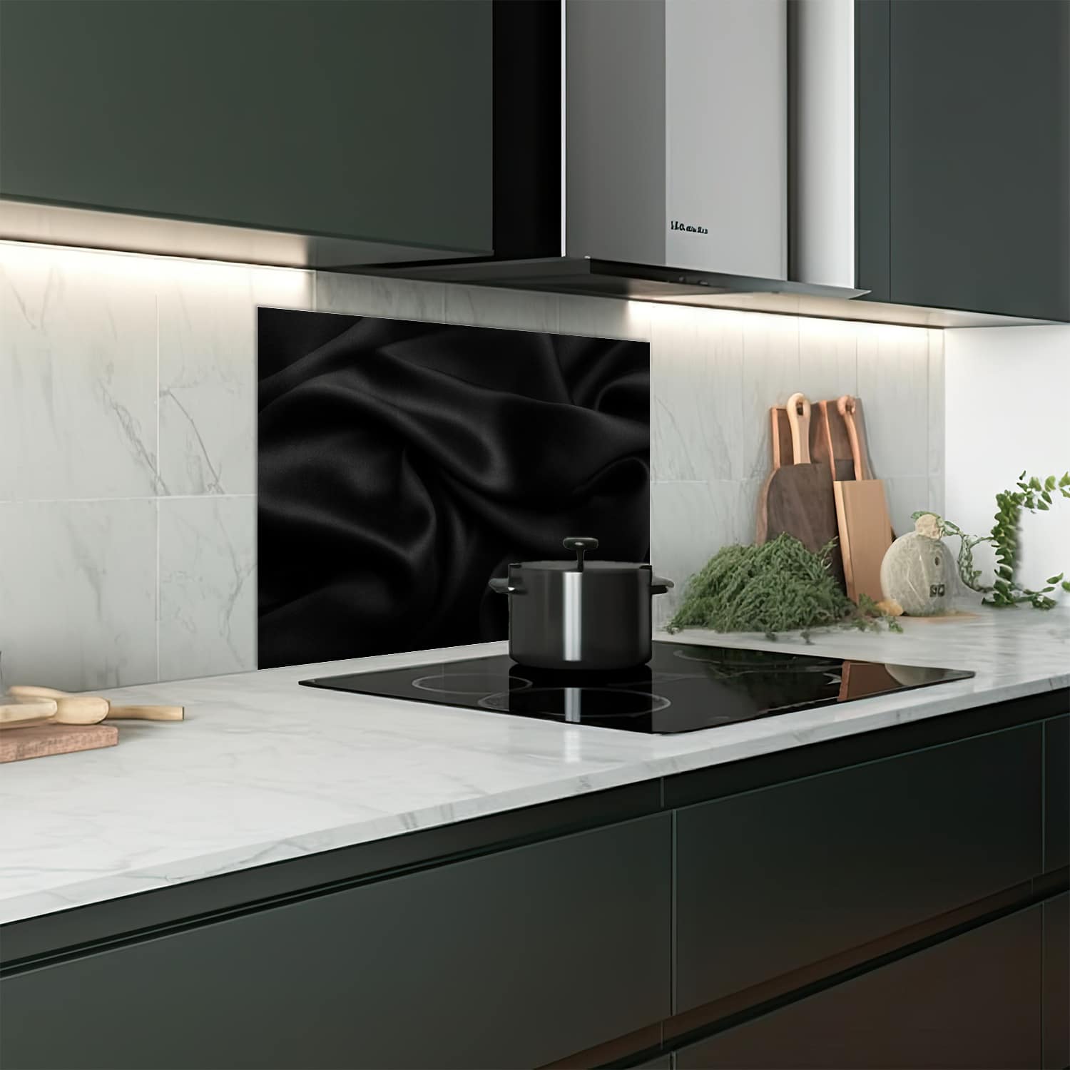 Eigen afmeting spatscherm-op-maat Keuken - Hittebestendig gehard glas - Zwarte Zijde