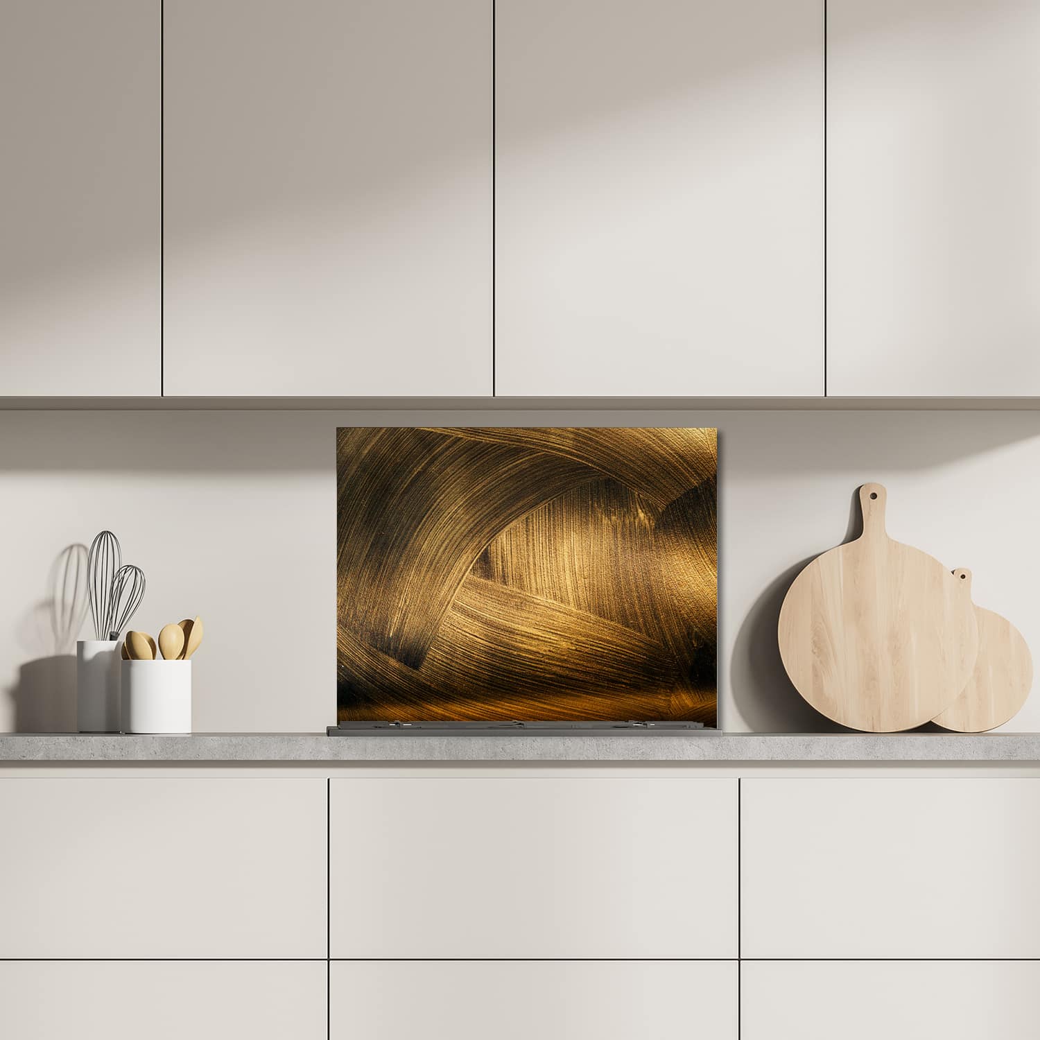 Eigen afmeting spatscherm-op-maat Keuken - Hittebestendig gehard glas - Gouden Vegen