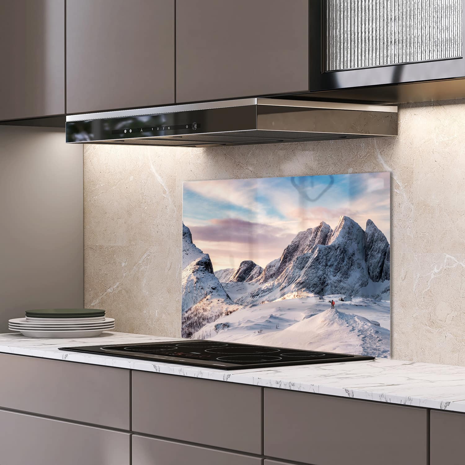 Eigen afmeting spatscherm-op-maat Keuken - Hittebestendig gehard glas - Sneeuwige Bergtop