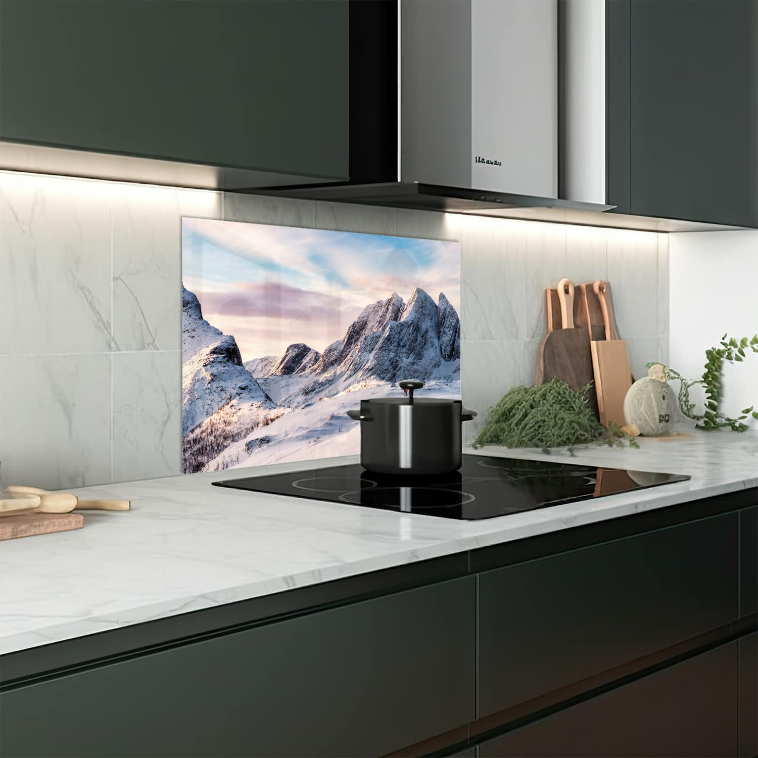 Eigen afmeting spatscherm-op-maat Keuken - Hittebestendig gehard glas - Sneeuwige Bergtop
