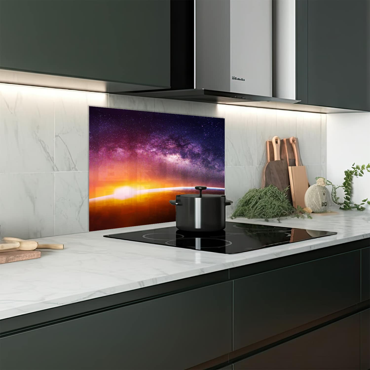 Eigen afmeting spatscherm-op-maat Keuken - Hittebestendig gehard glas - Landschap met Melkwegstelsel