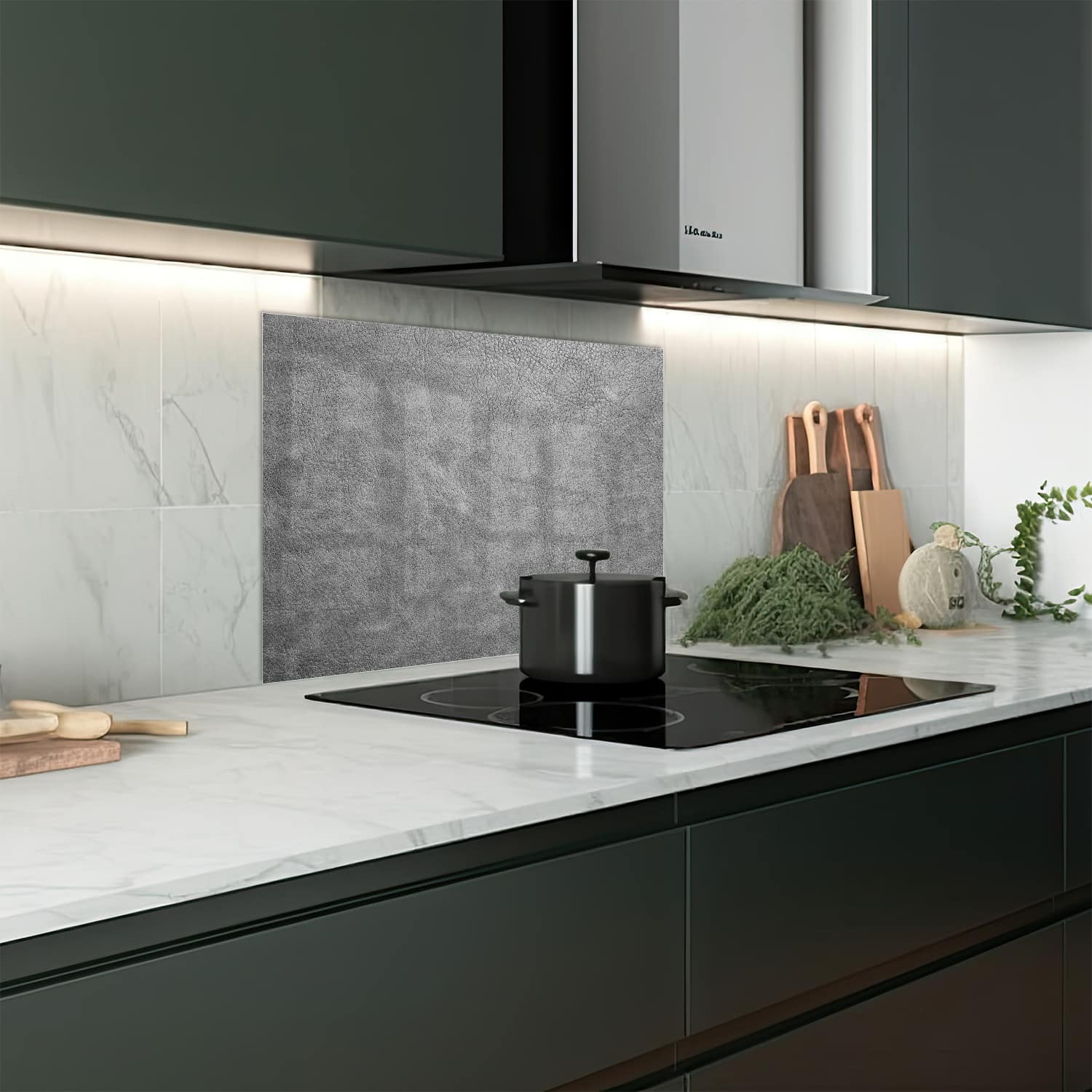 Eigen afmeting spatscherm-op-maat Keuken - Hittebestendig gehard glas - Grijs Leer