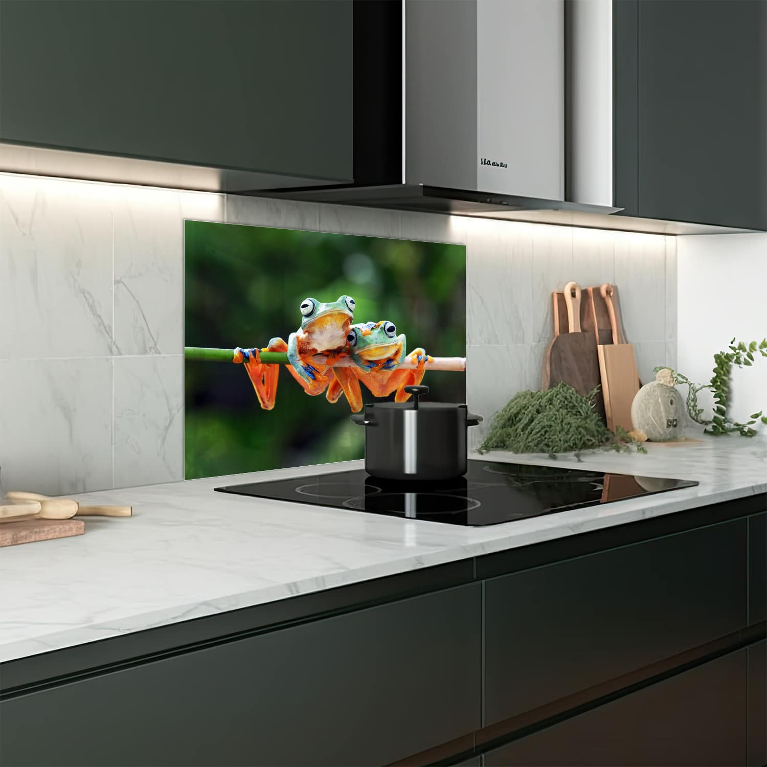 Eigen afmeting spatscherm-op-maat Keuken - Hittebestendig gehard glas - Twee Boomkikkers