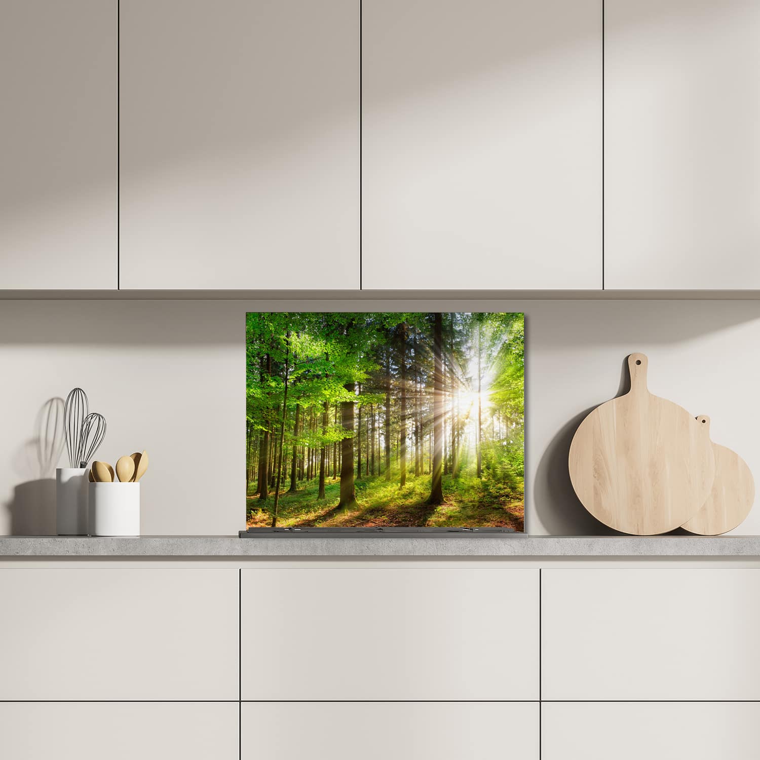 Eigen afmeting spatscherm-op-maat Keuken - Hittebestendig gehard glas - Zonlicht in het Bos