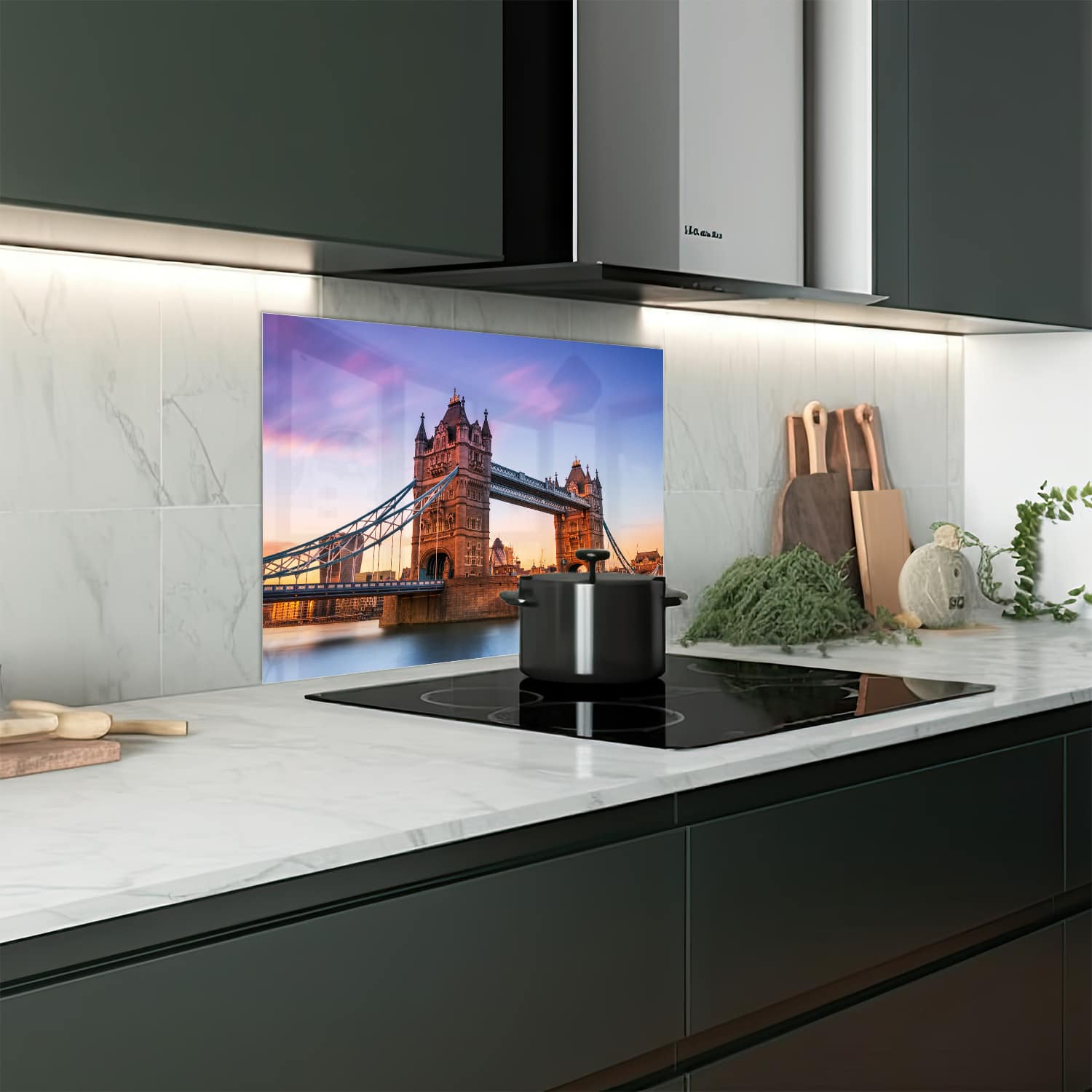 Eigen afmeting spatscherm-op-maat Keuken - Hittebestendig gehard glas - Tower Bridge bij Zonsondergang