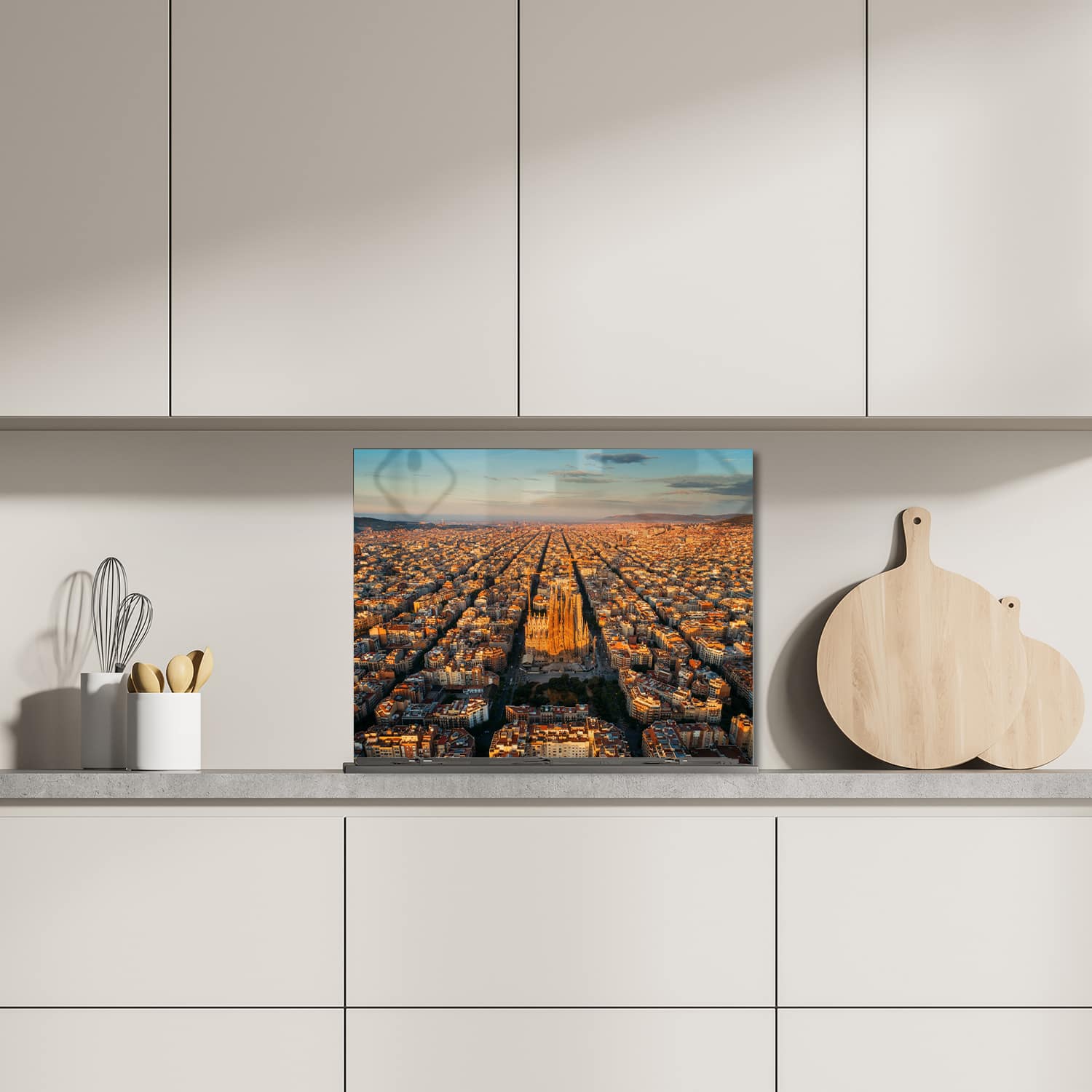 Eigen afmeting spatscherm-op-maat Keuken - Hittebestendig gehard glas - Luchtfoto van Sagrada Familia