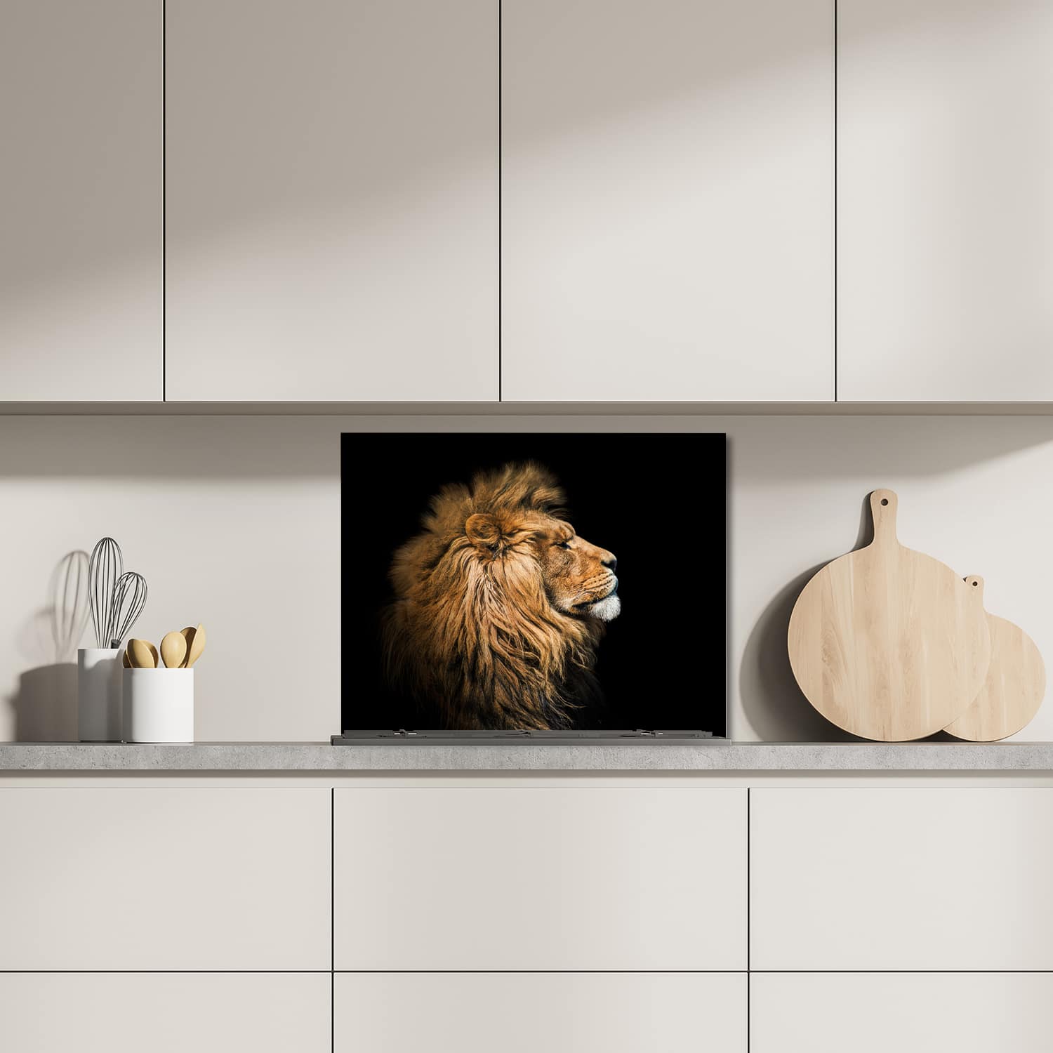 Eigen afmeting spatscherm-op-maat Keuken - Hittebestendig gehard glas - Leeuw van de Zijkant