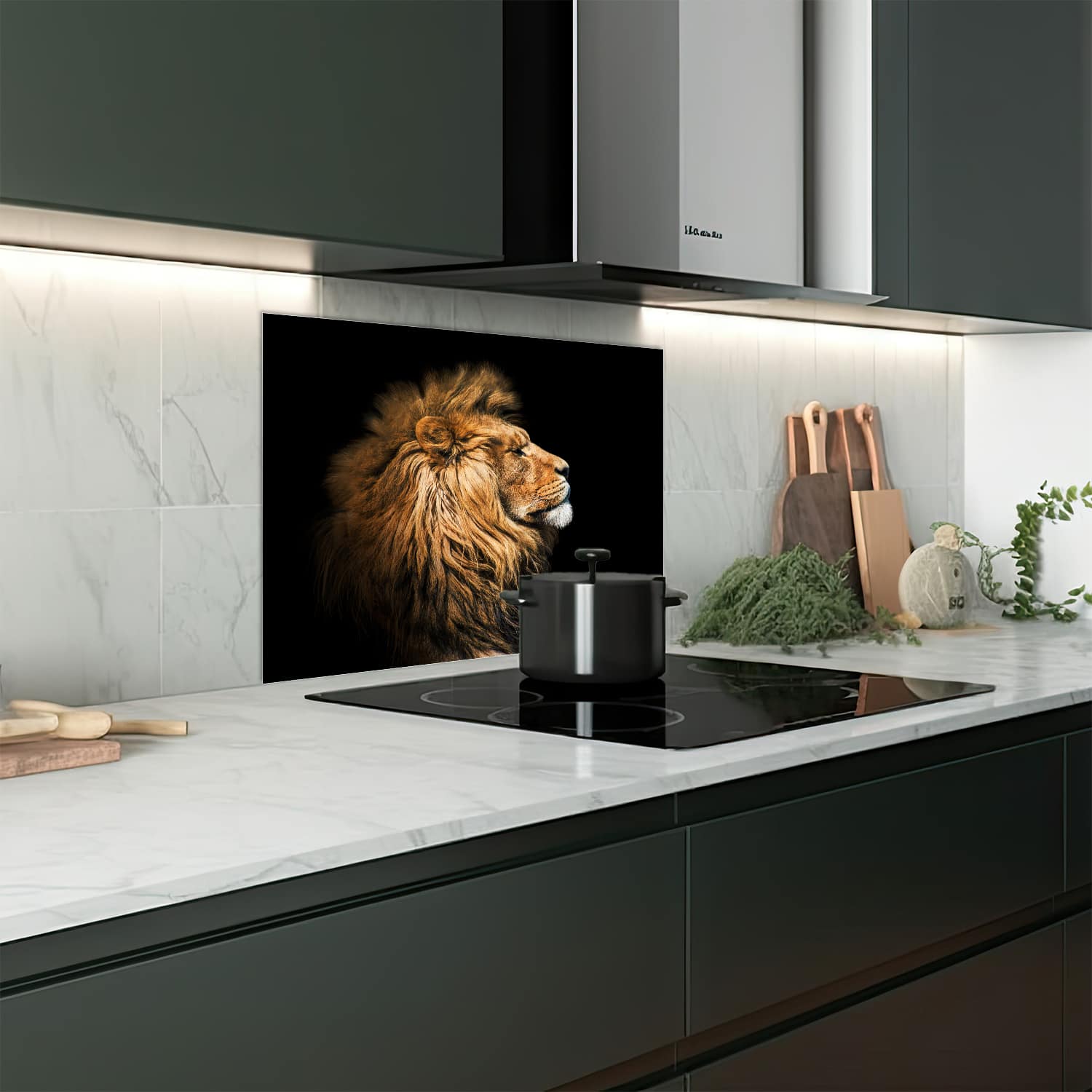 Eigen afmeting spatscherm-op-maat Keuken - Hittebestendig gehard glas - Leeuw van de Zijkant