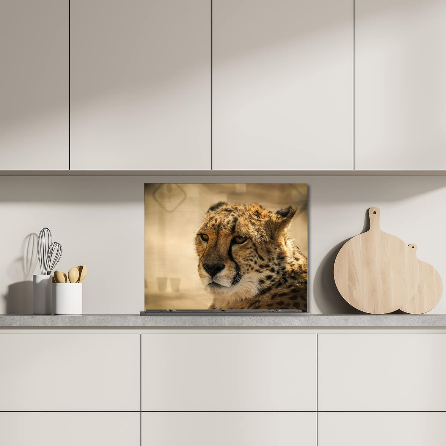Eigen afmeting spatscherm-op-maat Keuken - Hittebestendig gehard glas - Cheetah Close-up