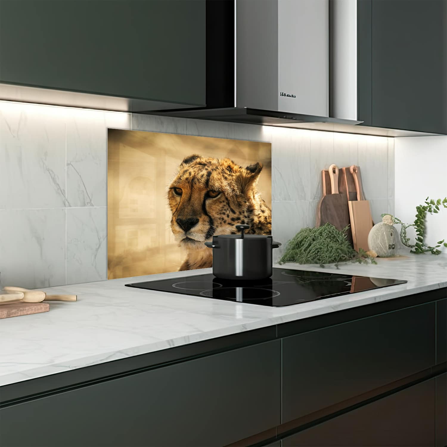 Eigen afmeting spatscherm-op-maat Keuken - Hittebestendig gehard glas - Cheetah Close-up