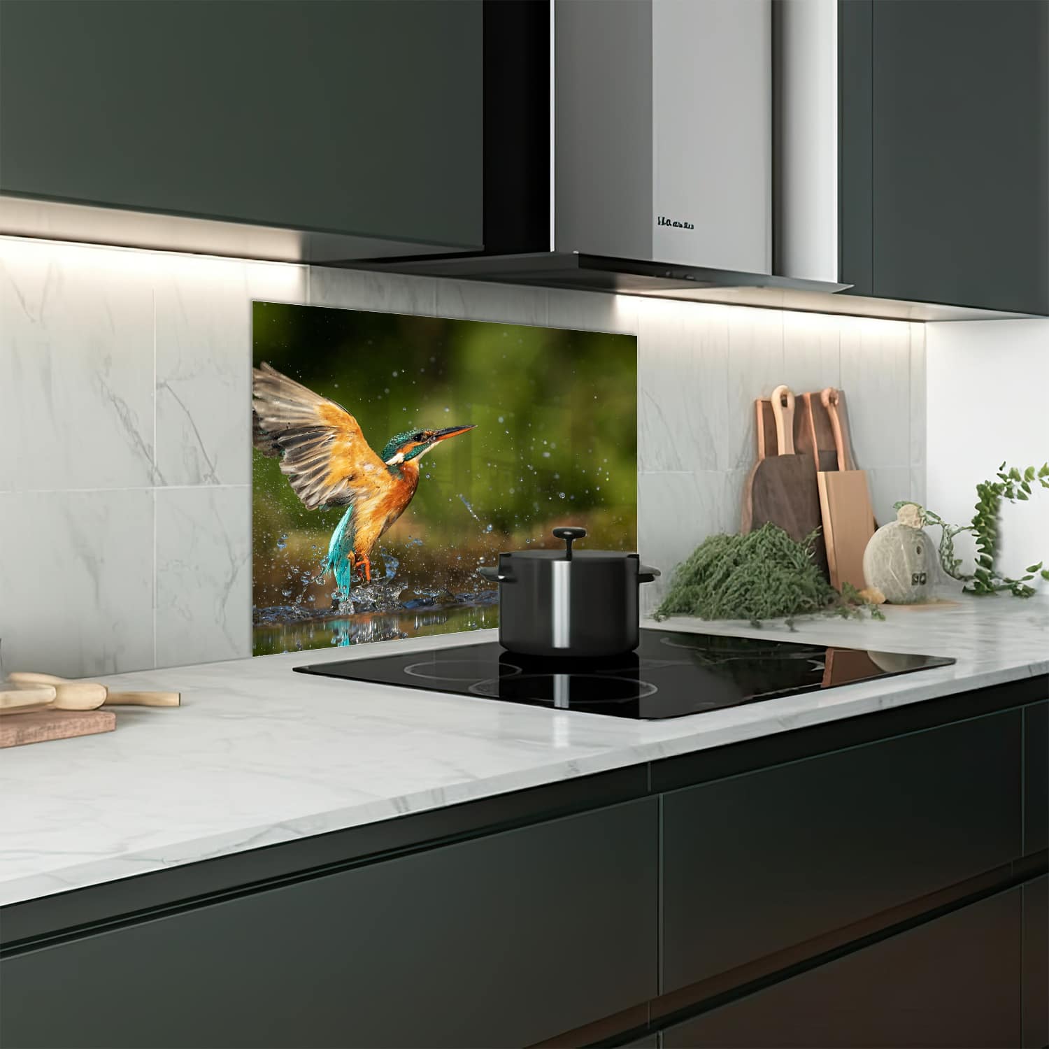 Eigen afmeting spatscherm-op-maat Keuken - Hittebestendig gehard glas - Ijsvogel