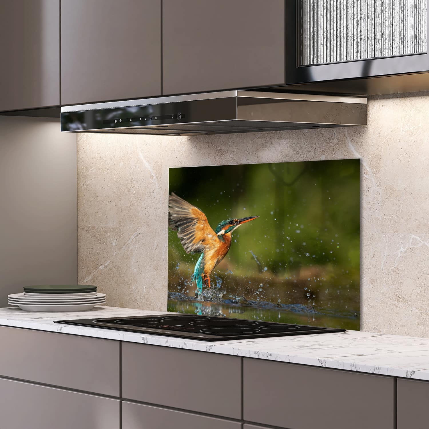 Eigen afmeting spatscherm-op-maat Keuken - Hittebestendig gehard glas - Ijsvogel