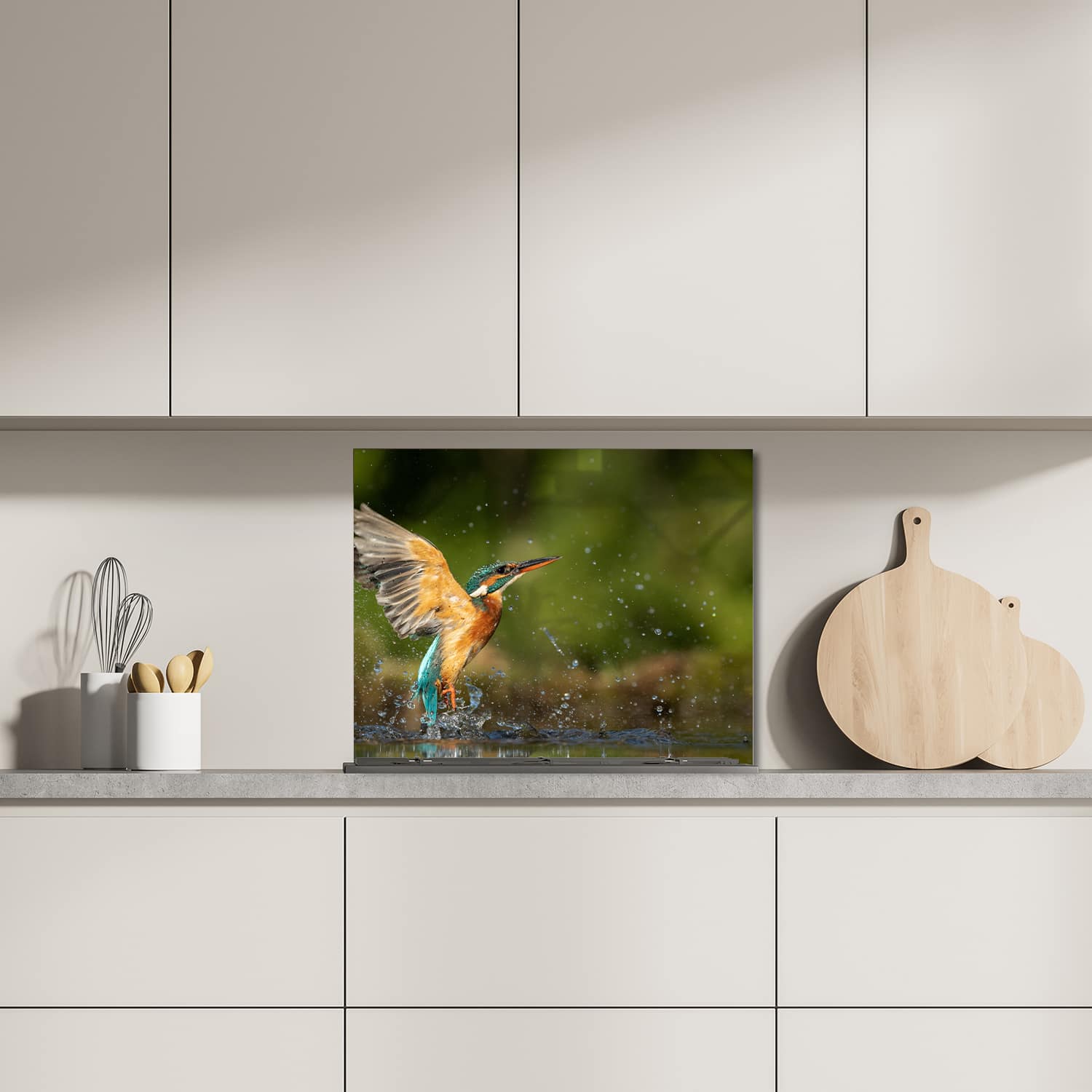 Eigen afmeting spatscherm-op-maat Keuken - Hittebestendig gehard glas - Ijsvogel