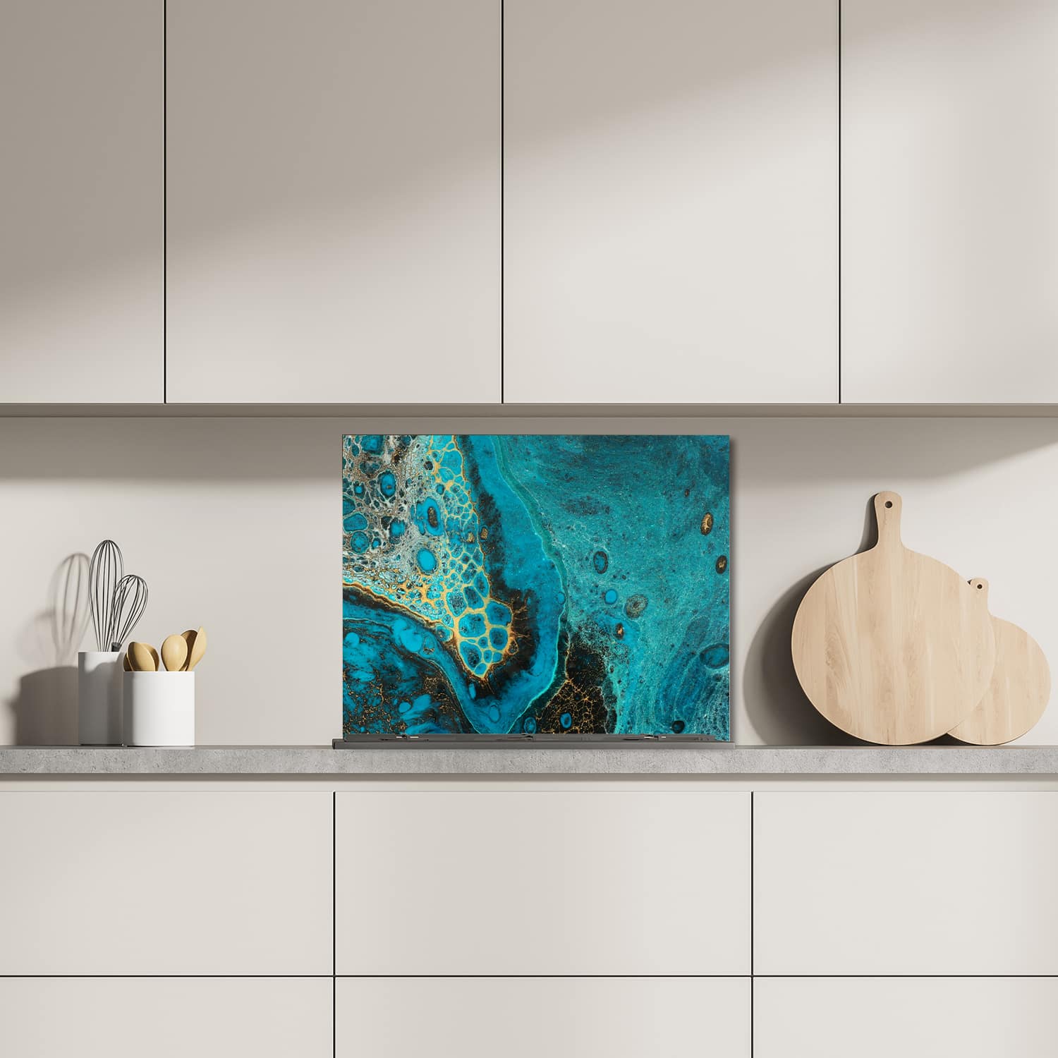 Eigen afmeting spatscherm-op-maat Keuken - Hittebestendig gehard glas - Blauw Marmereffect