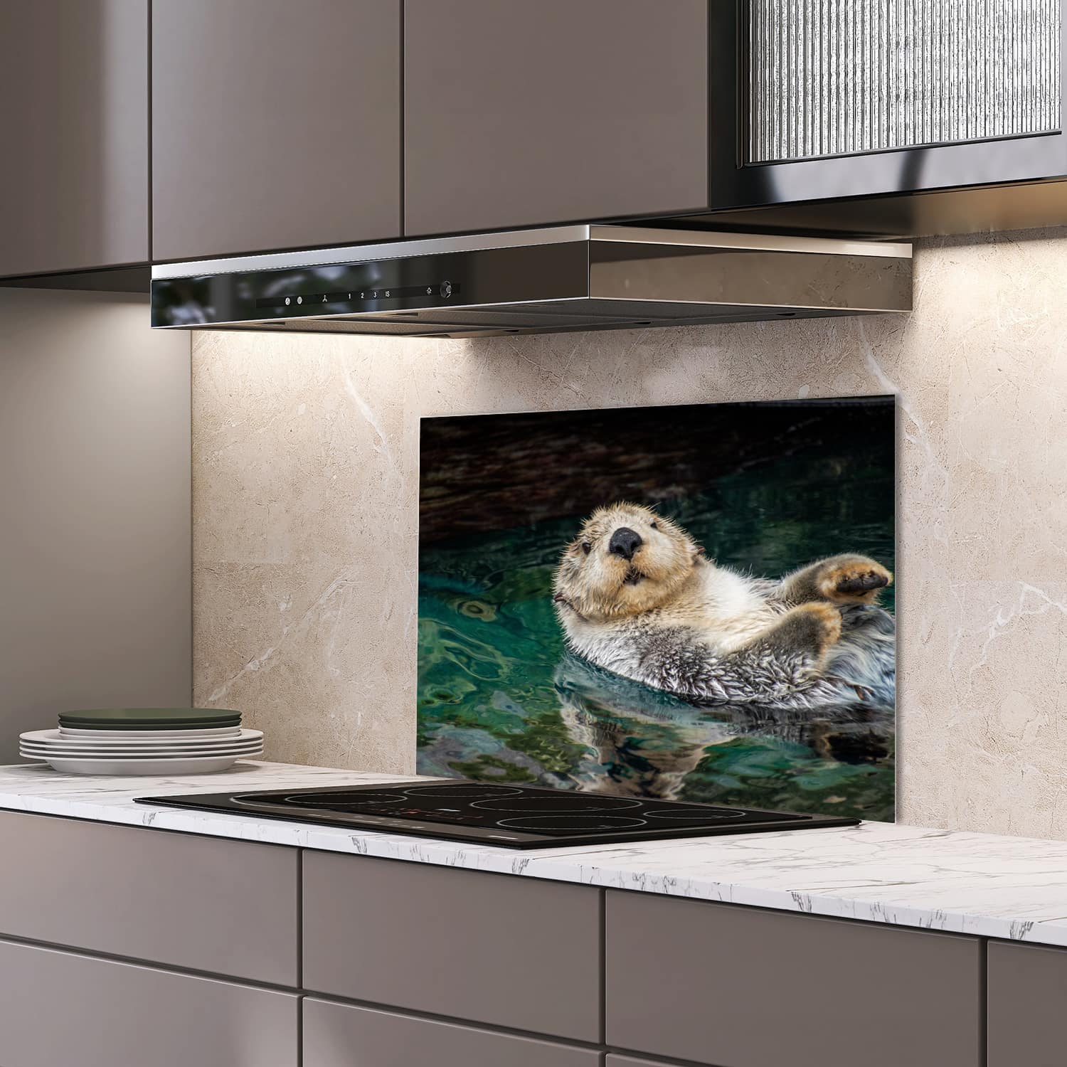 Eigen afmeting spatscherm-op-maat Keuken - Hittebestendig gehard glas - Zeeotter