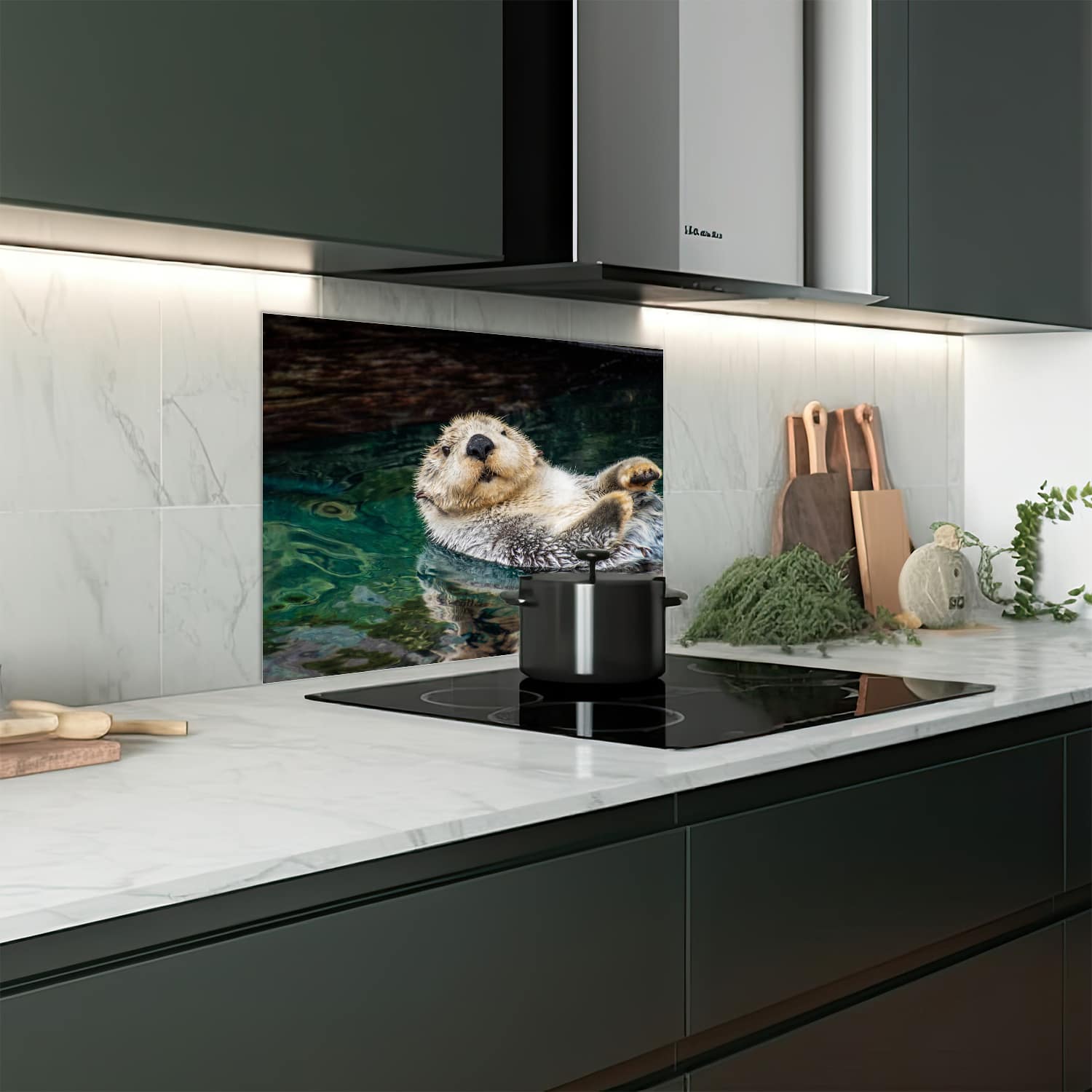 Eigen afmeting spatscherm-op-maat Keuken - Hittebestendig gehard glas - Zeeotter