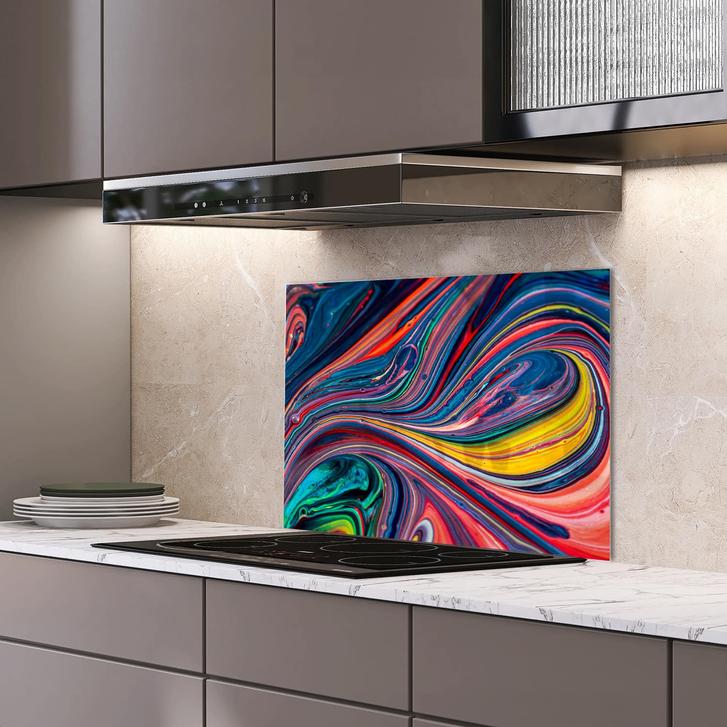 Eigen afmeting spatscherm-op-maat Keuken - Hittebestendig gehard glas - Kleurijke Acrylverf