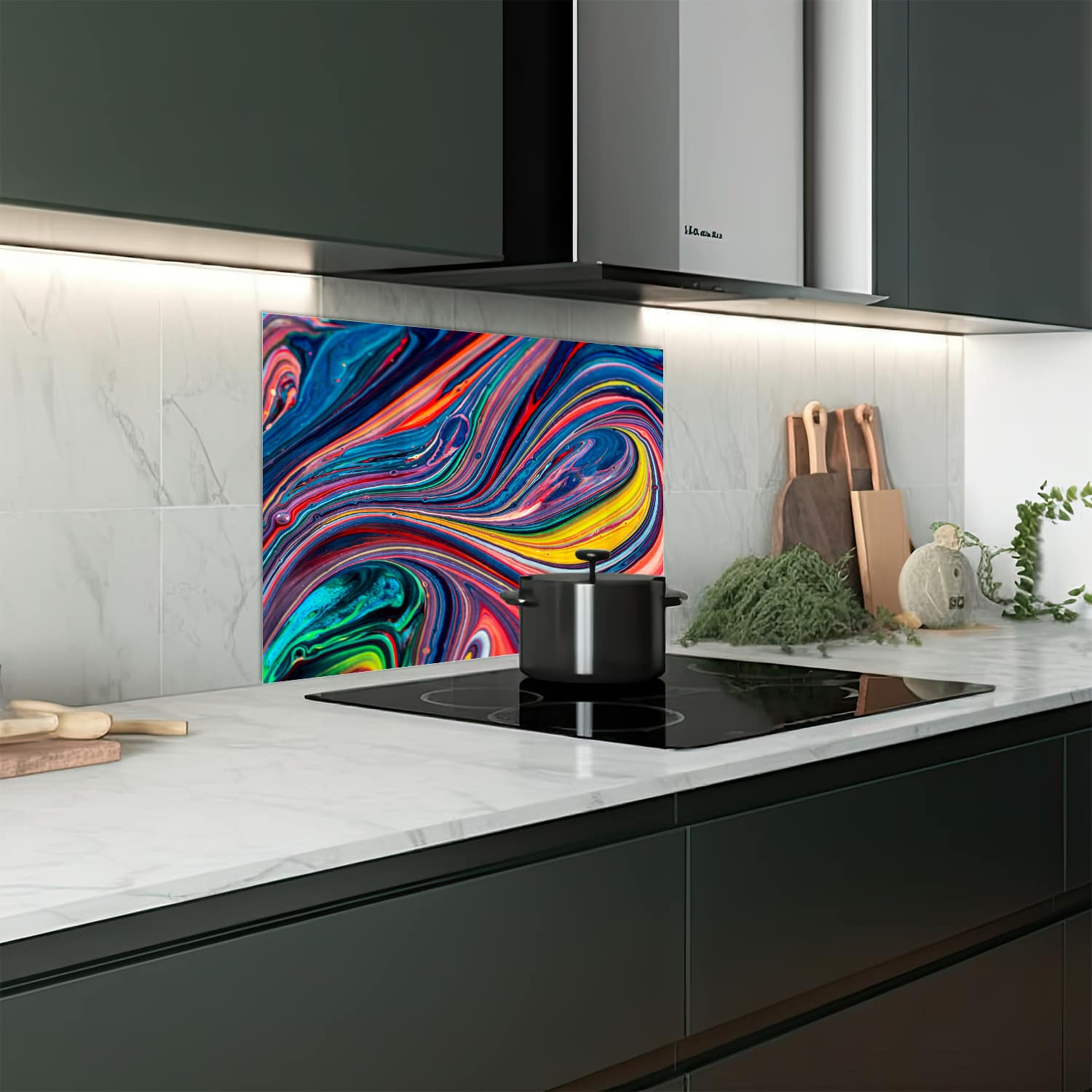 Eigen afmeting spatscherm-op-maat Keuken - Hittebestendig gehard glas - Kleurijke Acrylverf