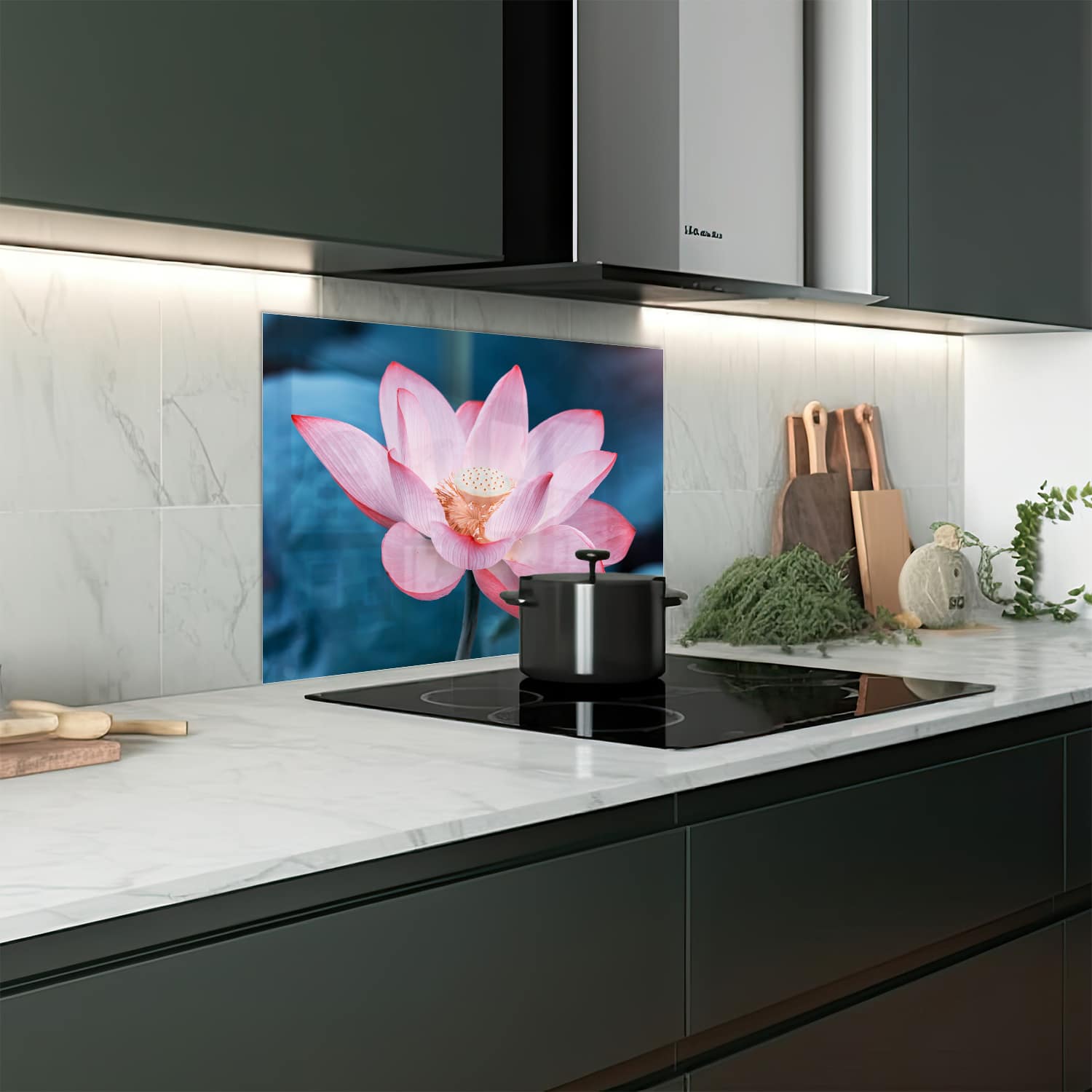 Eigen afmeting spatscherm-op-maat Keuken - Hittebestendig gehard glas - Lotus Bloem
