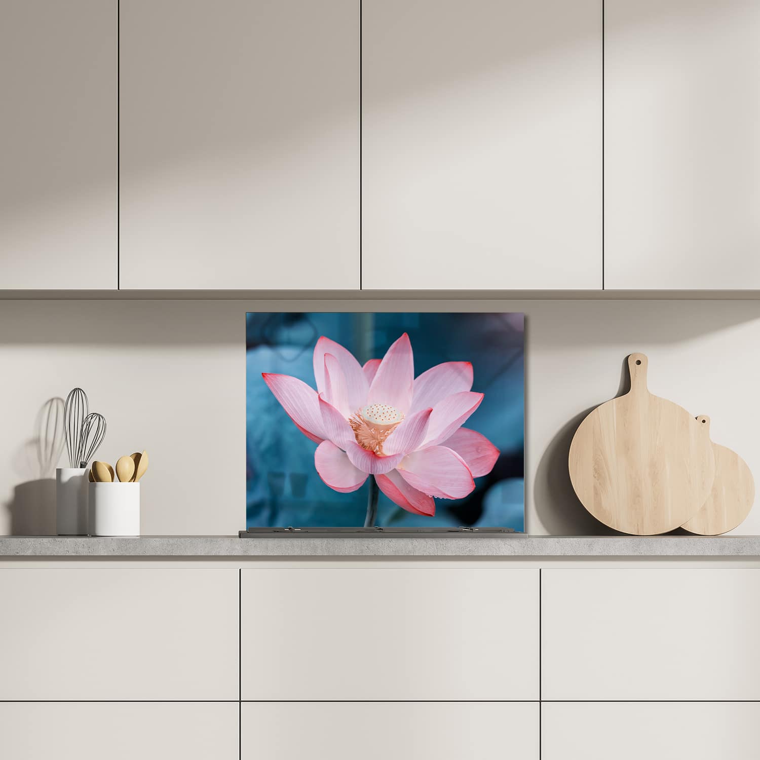 Eigen afmeting spatscherm-op-maat Keuken - Hittebestendig gehard glas - Lotus Bloem