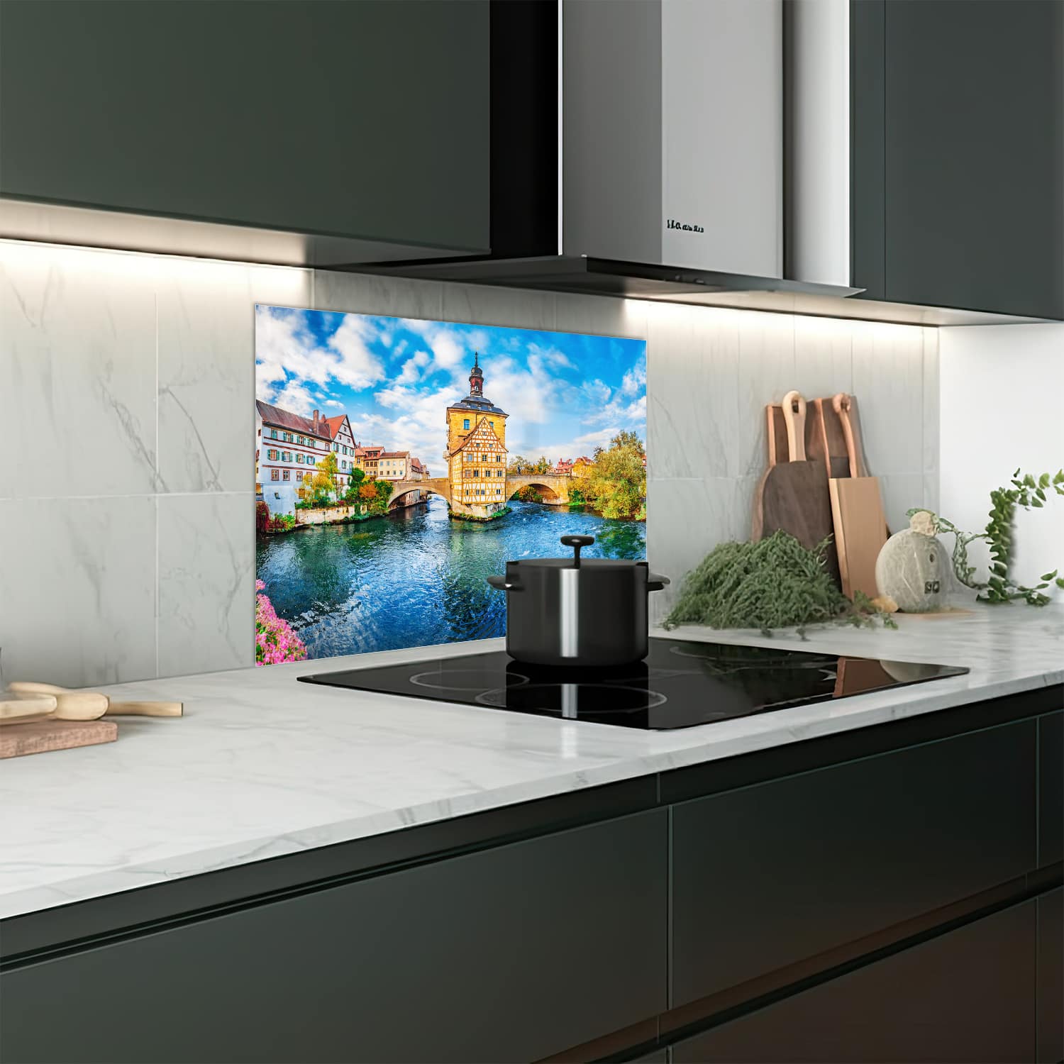 Eigen afmeting spatscherm-op-maat Keuken - Hittebestendig gehard glas - Oude Stad van Bamberg