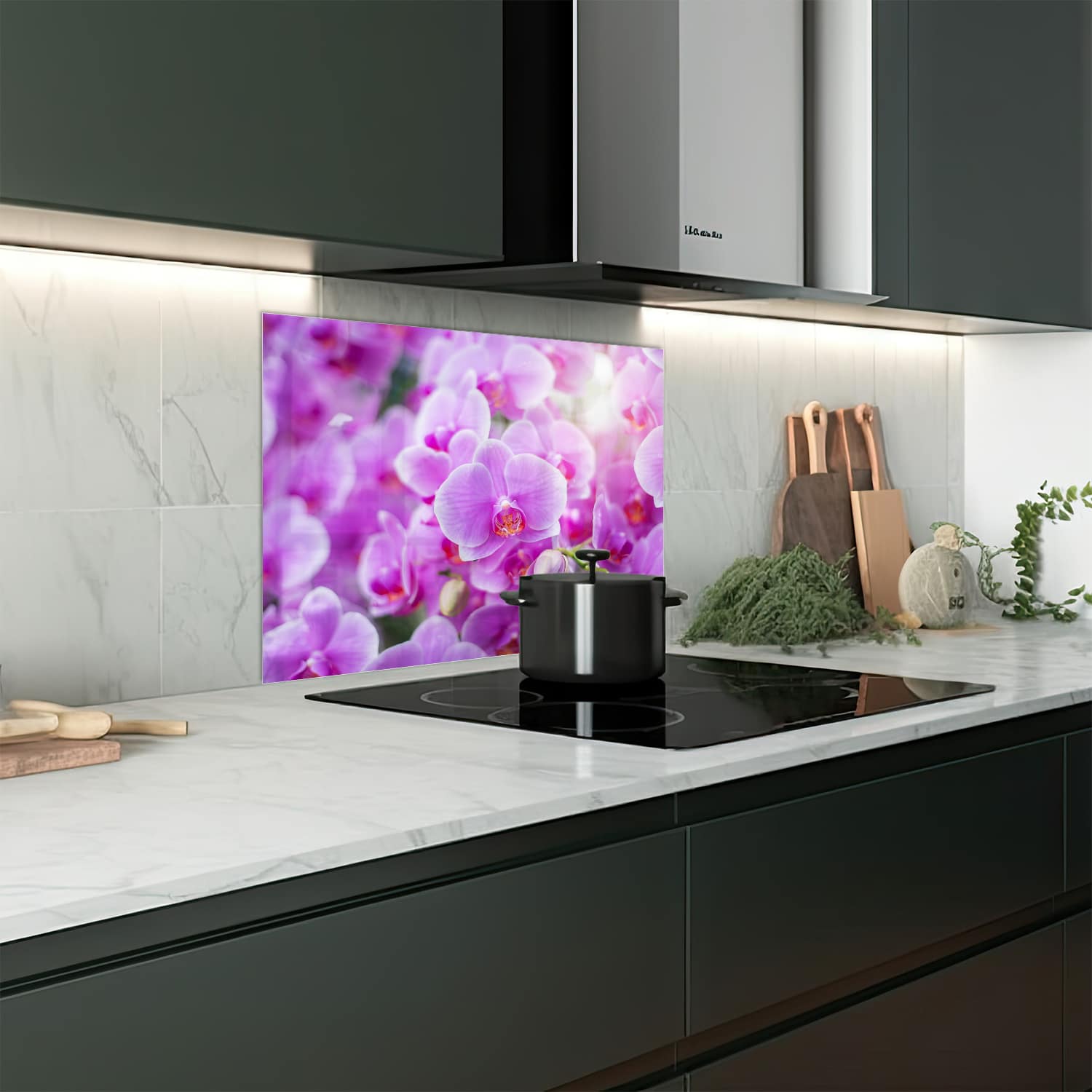 Eigen afmeting spatscherm-op-maat Keuken - Hittebestendig gehard glas - Stralende OrchideeÃÆ Æ Â«n