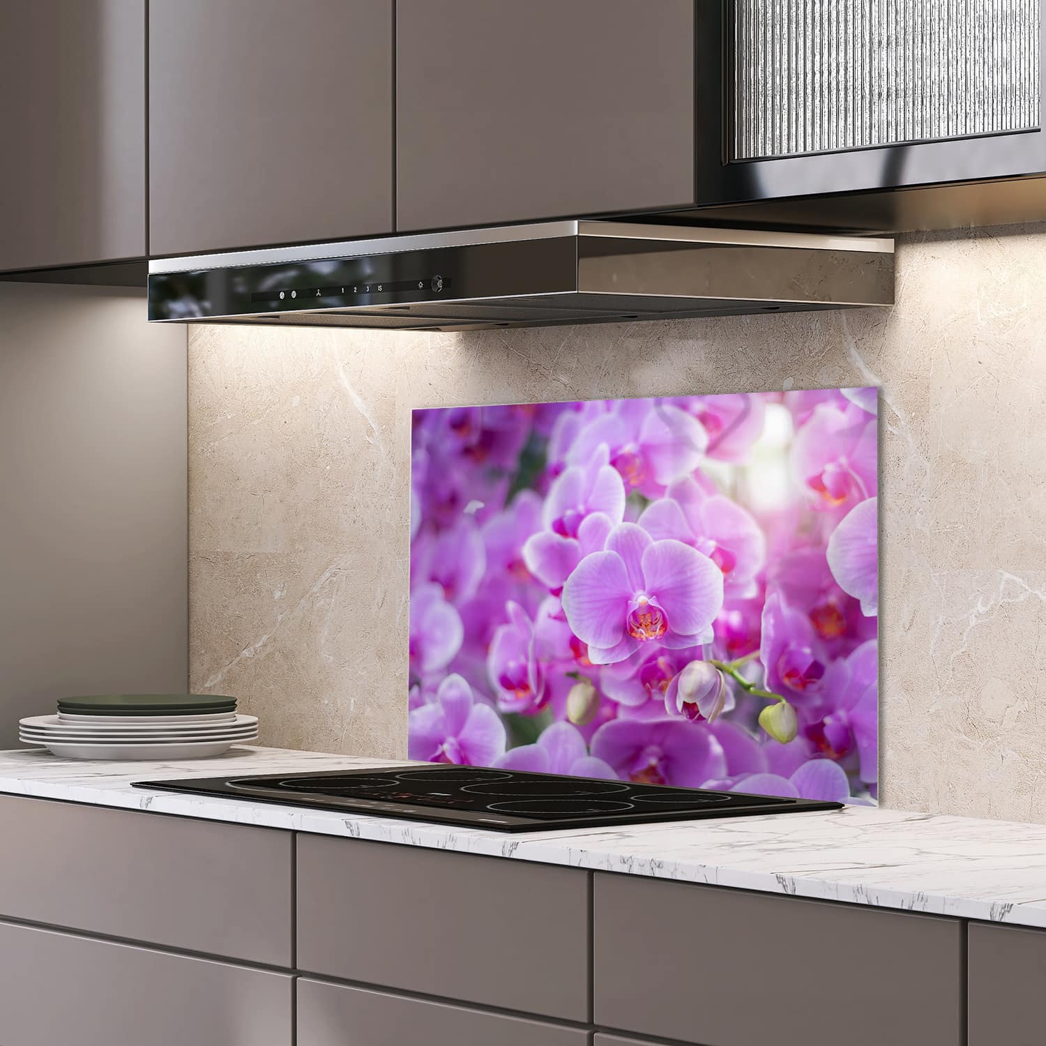 Eigen afmeting spatscherm-op-maat Keuken - Hittebestendig gehard glas - Stralende OrchideeÃÆ Æ Â«n