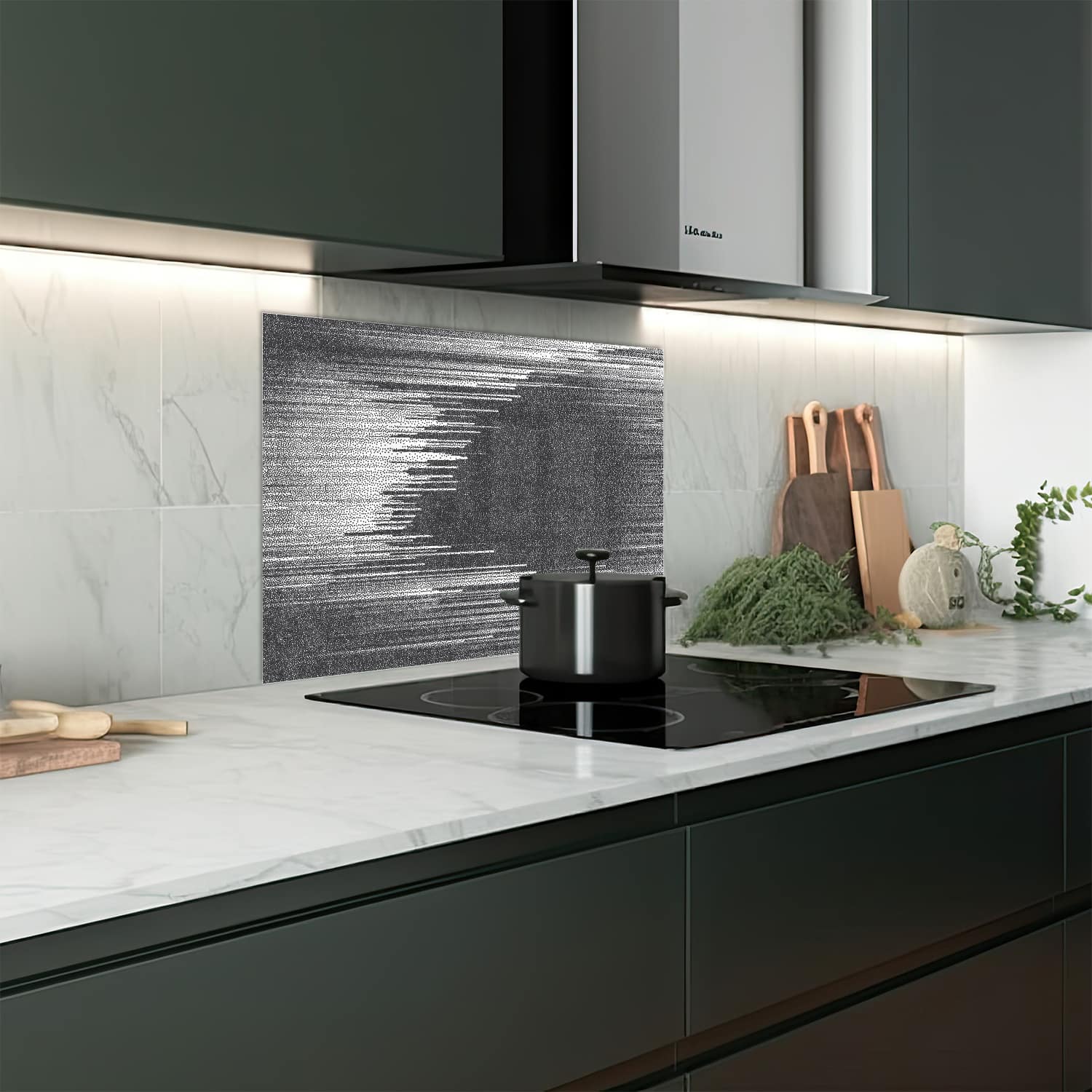 Eigen afmeting spatscherm-op-maat Keuken - Hittebestendig gehard glas - Gestippelde Stromingslijnen